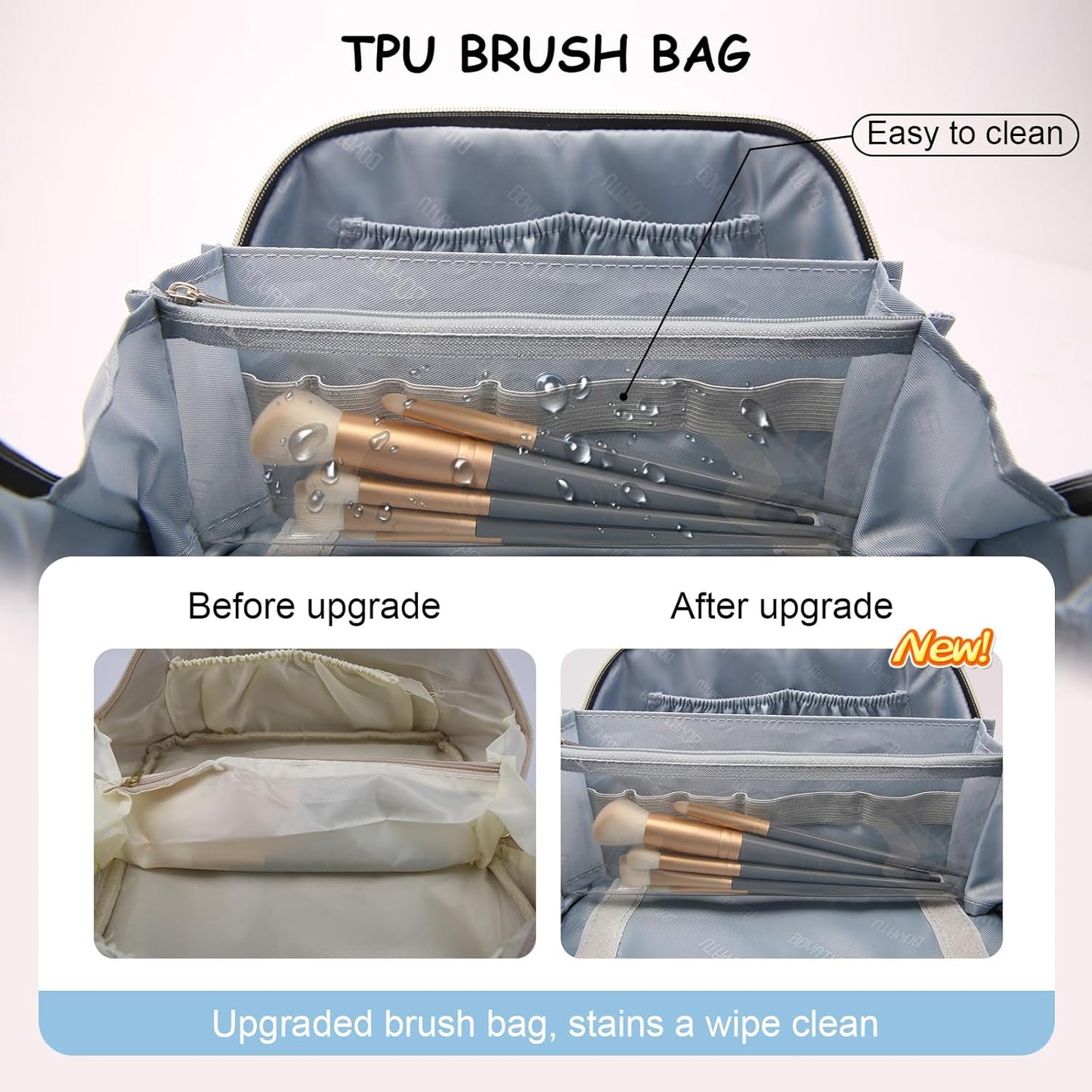 Travel Makeup Bag Organizer Set - 3 Pcs Waterproof Vegan Leather Cosmetic Bags for Women | Black