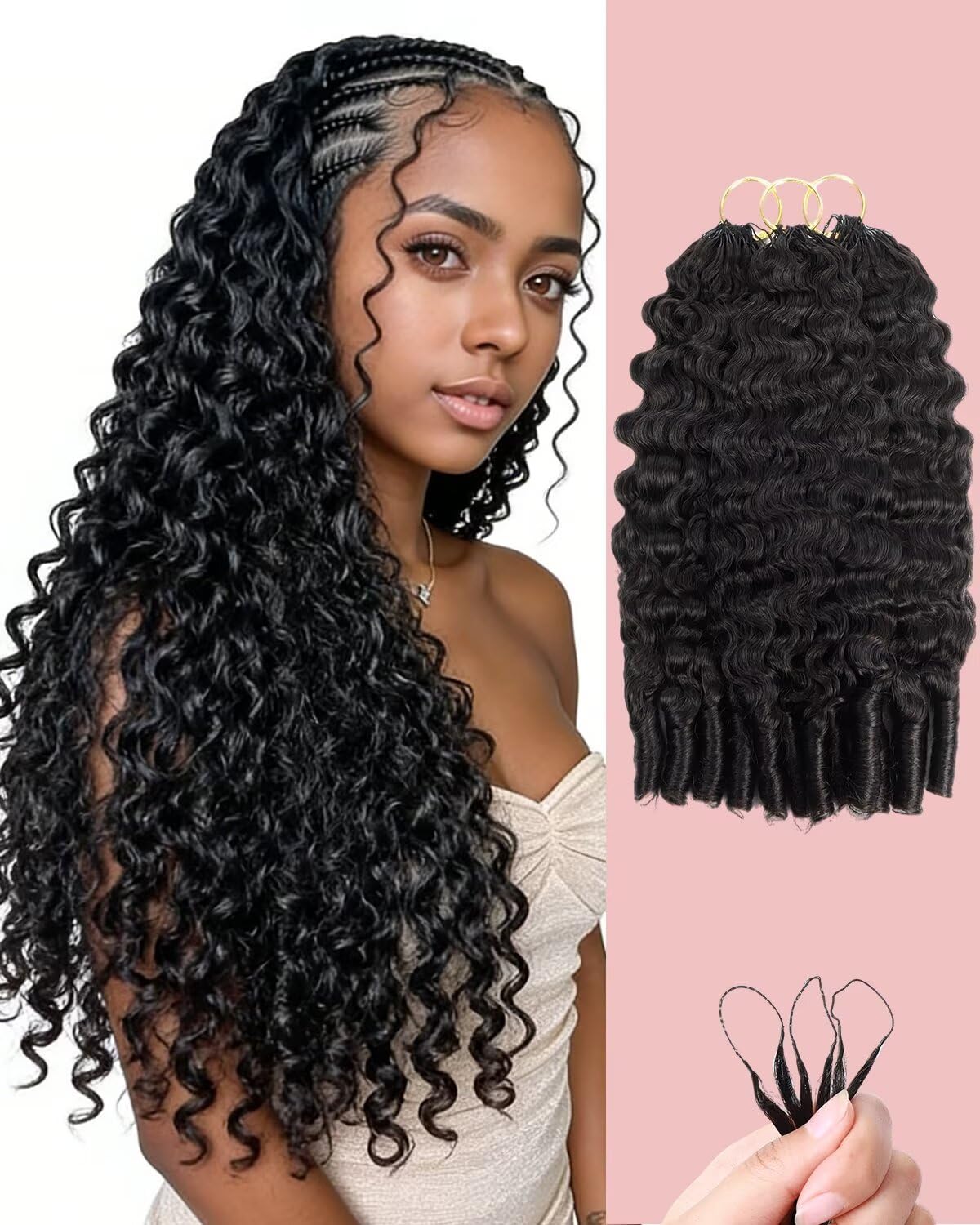Human Crochet Hair for Black Women - 18 Inch Feather Extensions | Soft Lightweight Burmese Curly Texture, 55g 40 Strands