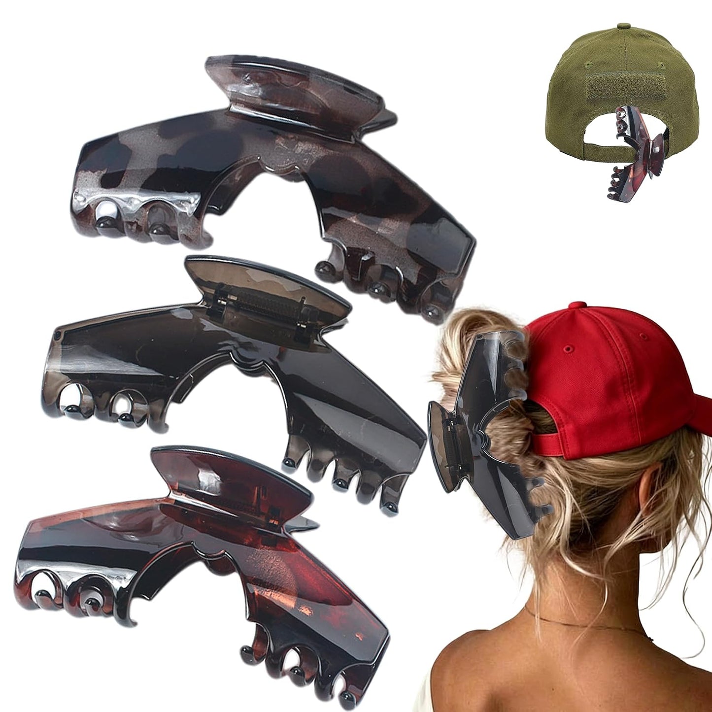Large Claw Clips for Hats - Tortoise Shell Hair Clips with Unique Hollow Design | Non-Slip Strong Hold for Thick/Thin Hair