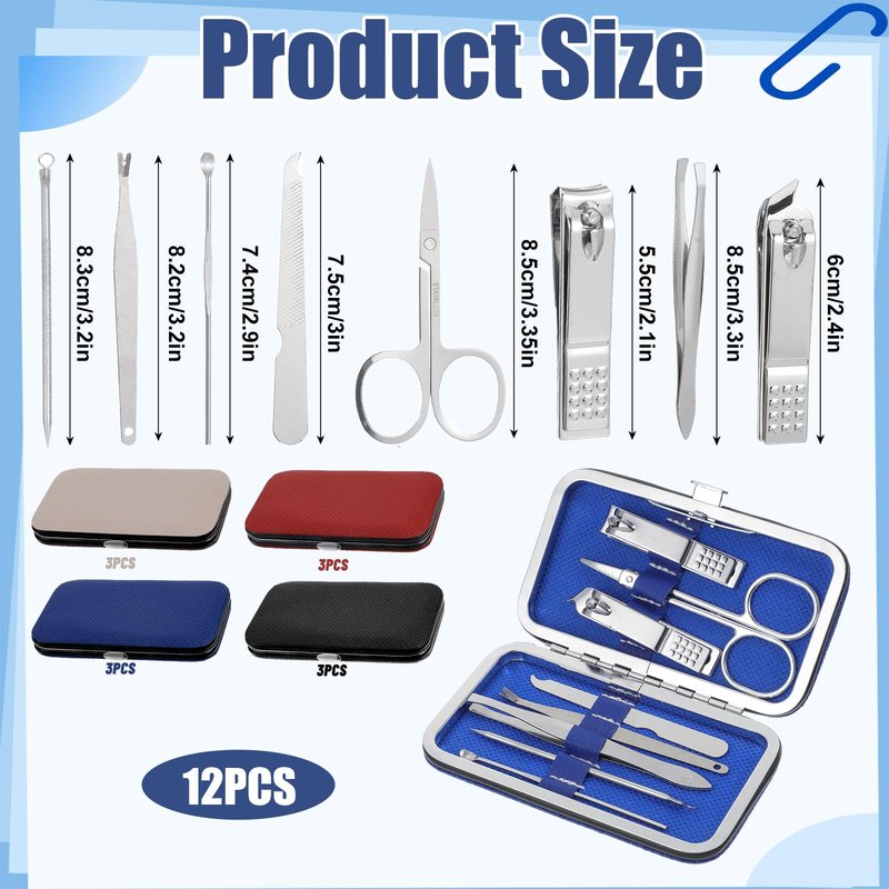 12 PCS Manicure Set Bulk Nail Clippers Kit Stainless Steel Fingernail Clippers Set Nail Clippers and Beauty Tools Portable Set Professional with Professional Pedicure Tools for Women Men Grooming Kits