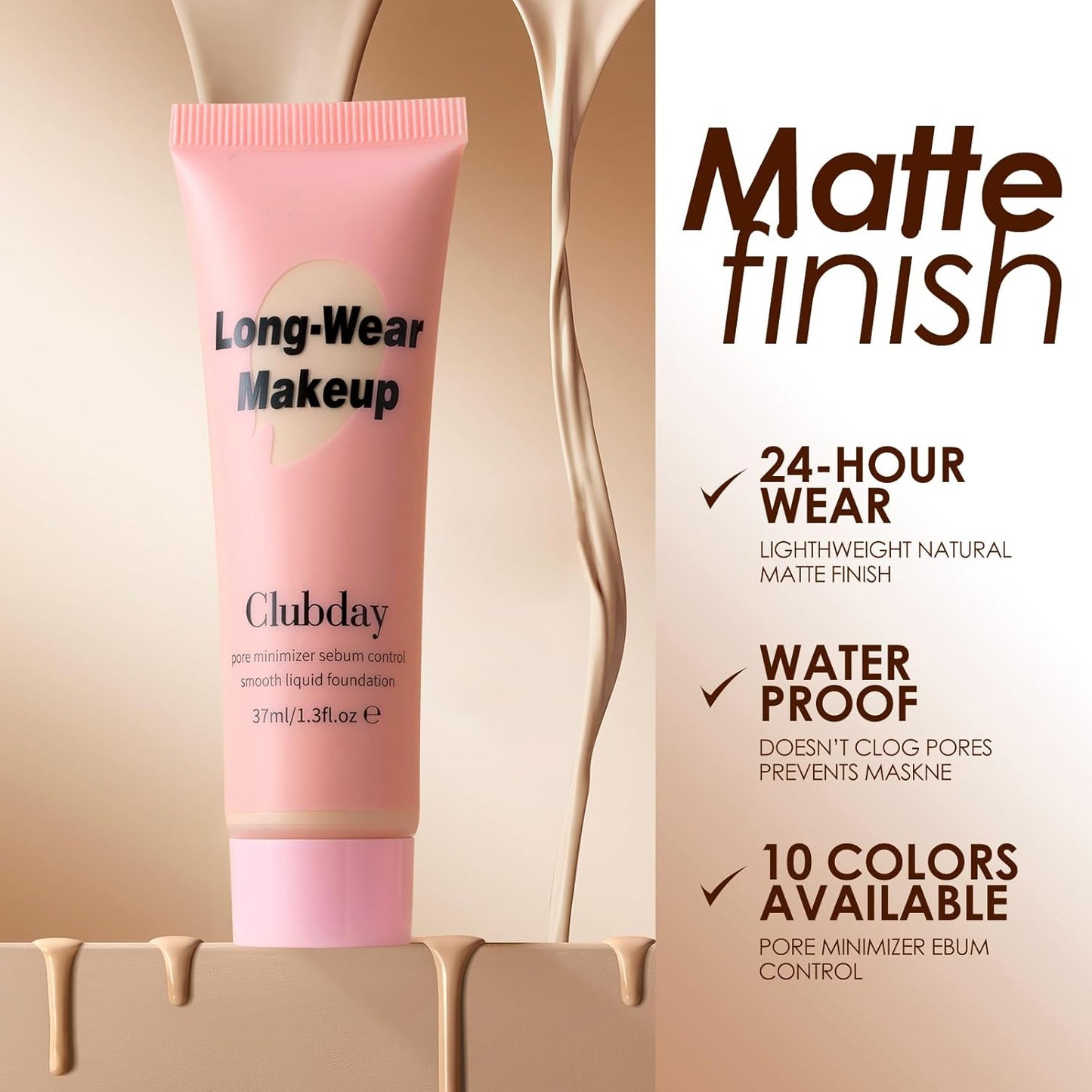Long-Wear Liquid Foundation - Pore Minimizer & Sebum Control, Oil-Free Matte Finish | 37ml/1.3 Fl Oz