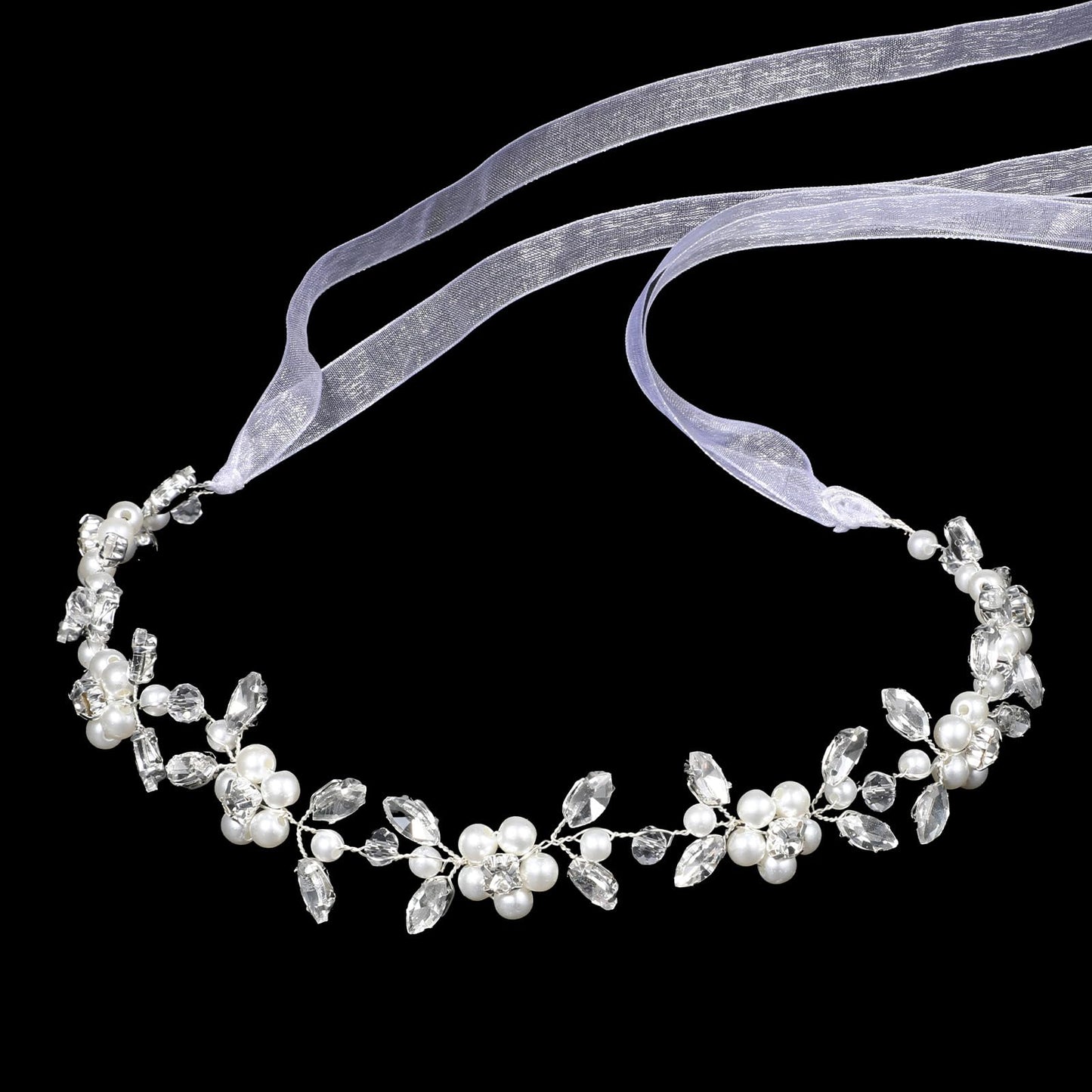 Josojoou Sparkling Flower Girl Headpiece, Crystal Pearl Bridal Headband, Princess Style Flower Girl Headband for Birthdays, Parties, First Communion, Weddings, and Engagement Parties
