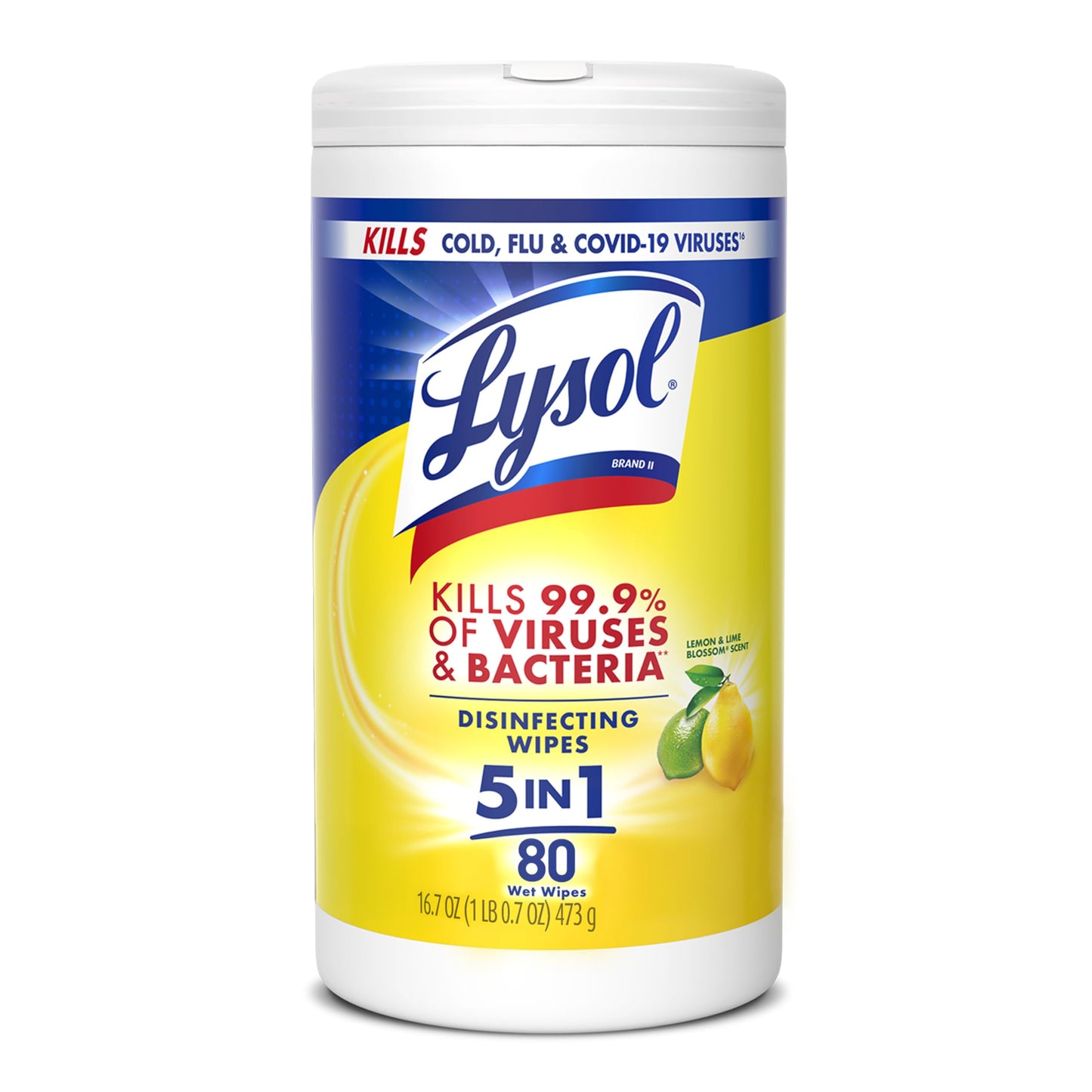 Lysol Disinfectant Wipes, Multi-Surface Antibacterial Cleaning Wipes, for Disinfecting and Cleaning, Lemon and Lime Blossom, 80 Count (Pack of 1)