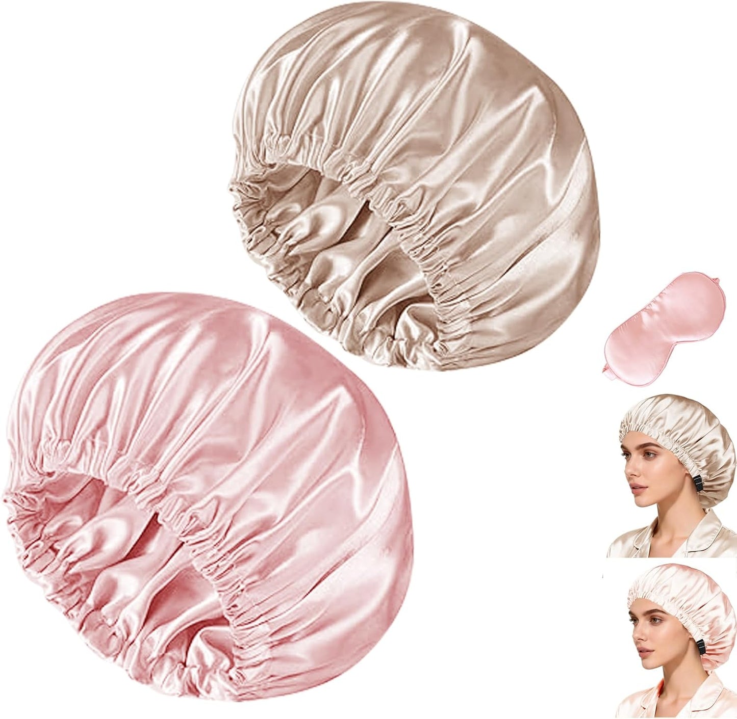 Satin Bonnet Hair Caps for Sleeping - 3 Pcs Silky Night Bonnets for Curly Hair | Women's Sleepwear
