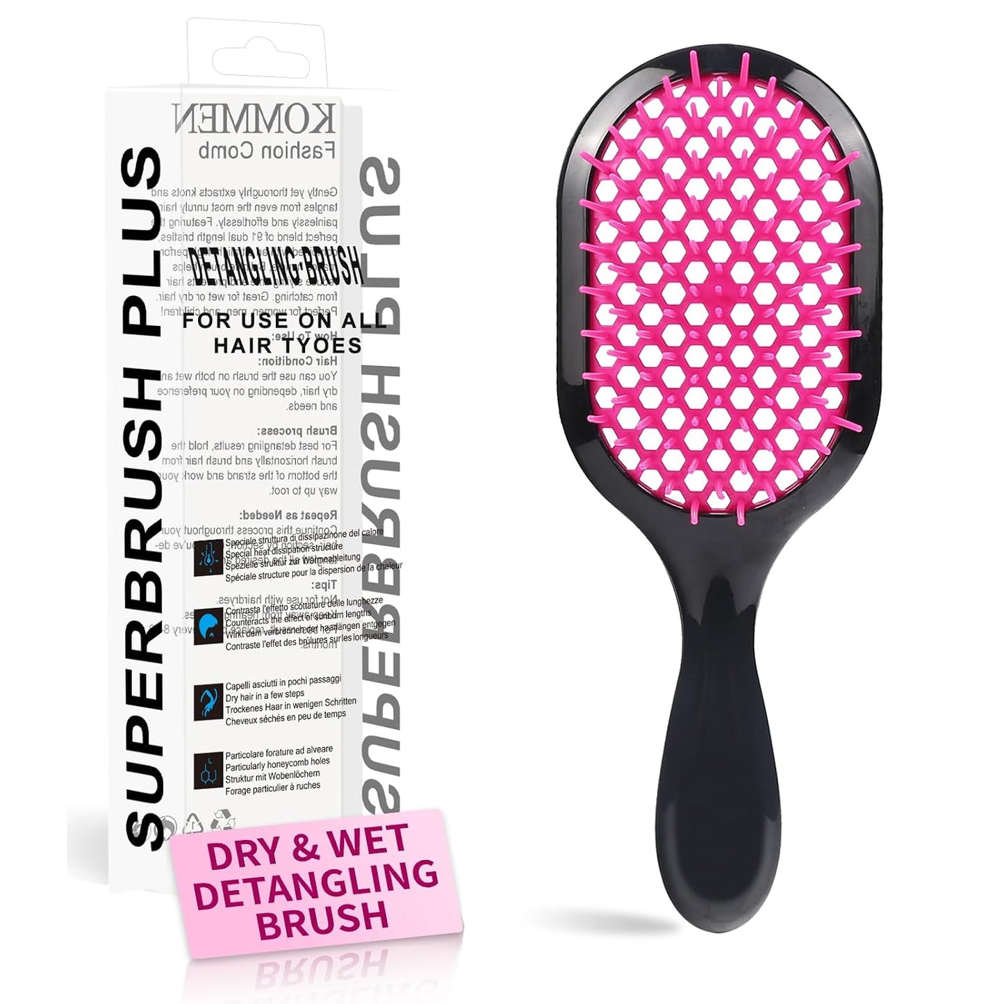 Detangling Brush - Gentle & Effective Hair Detangler for Wet or Dry Hair | Ultra-Light, Ventilated Design (Black)