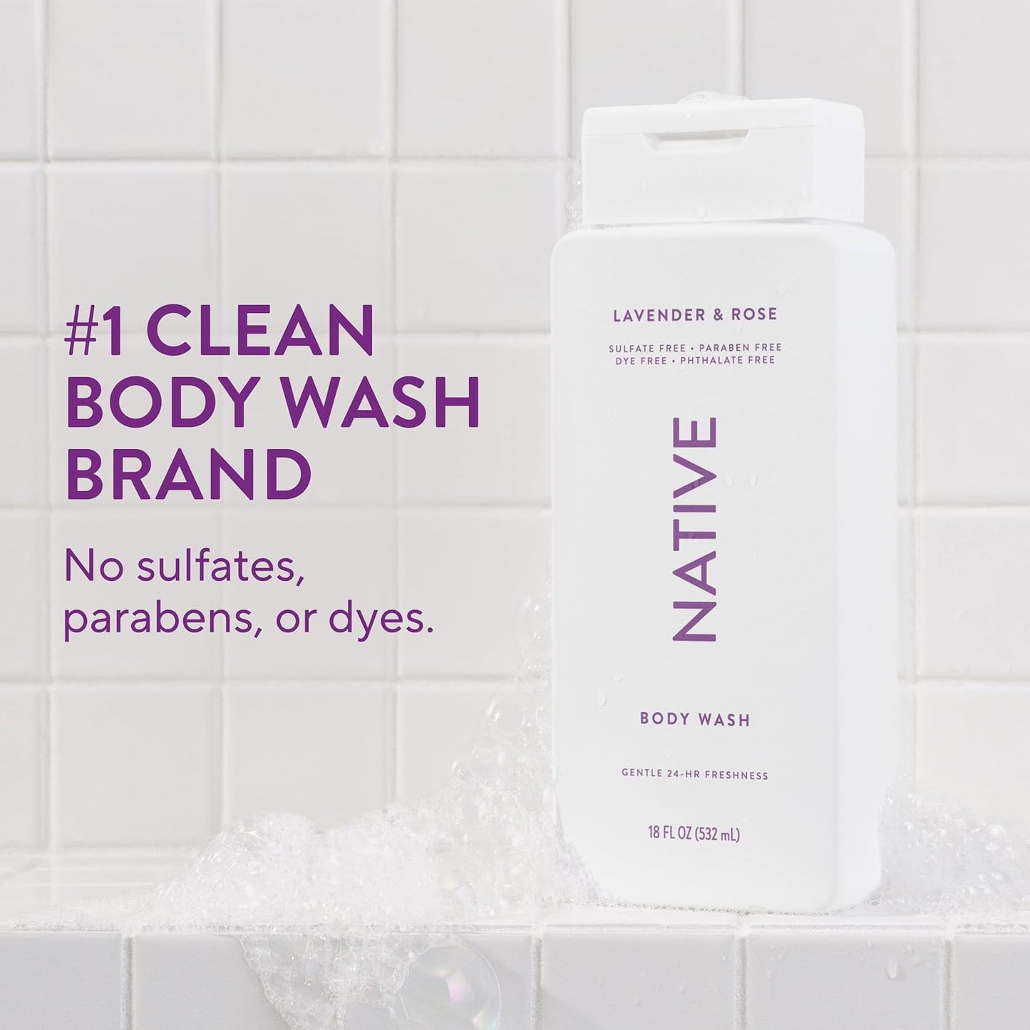 Lavender & Rose Scent Body Wash - 24-Hour Refreshing Clean for All Skin Types | 18 oz, Phthalate-Free