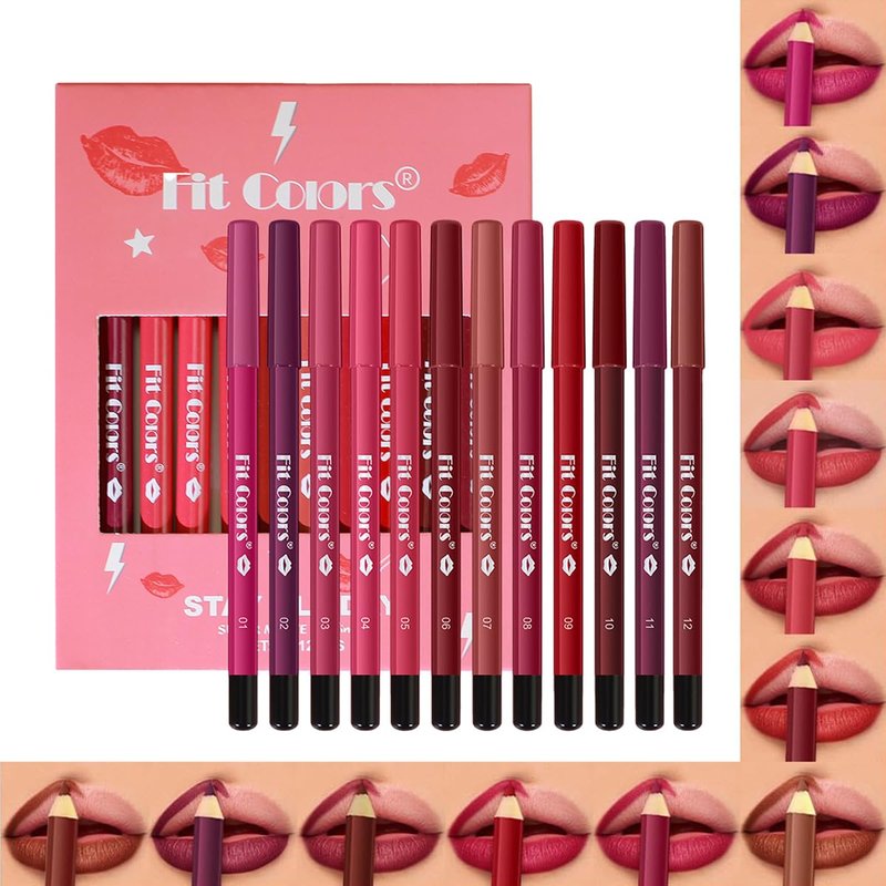 Matte Lip Liner Set - 12 Pcs Creamy Velvet Lipstick Kit | Waterproof, Long-Lasting, High Pigmented