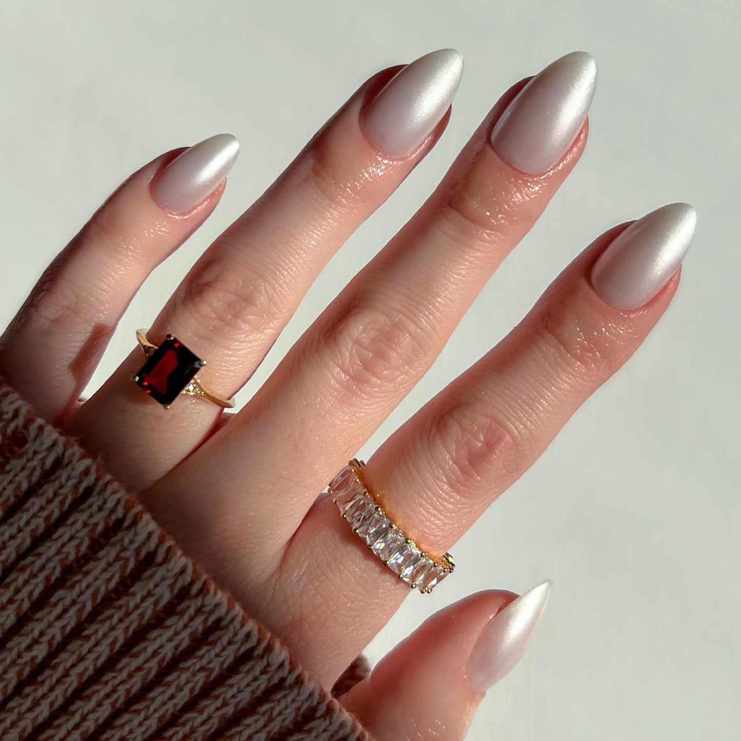 Press On Nails - Caviar | Semi-Transparent Short Almond Shape, Salon Quality | 30 Nail Kit with Glue, 15 Sizes Available