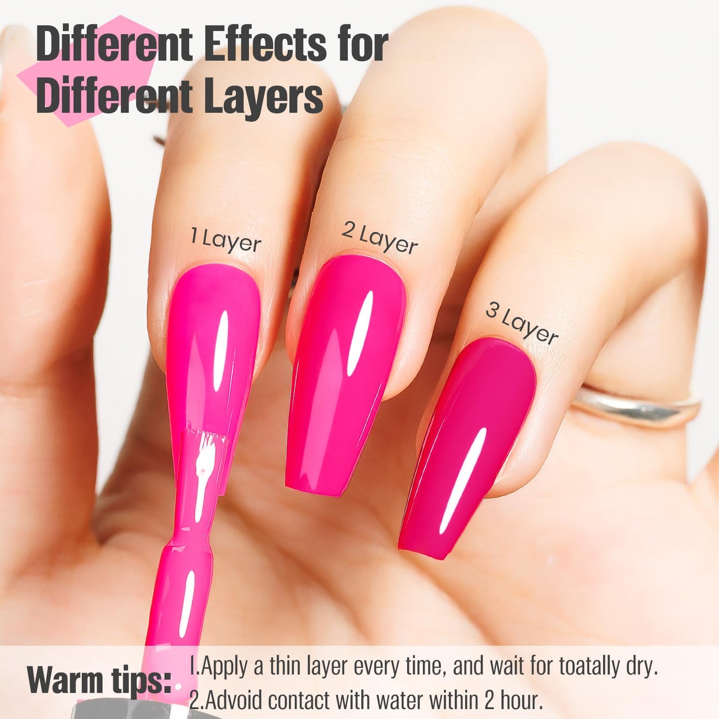vieafenti Bright Hot Pink Nail Polish, 15ml High Shine Quick Dry Nail Polish, Long Wearing Smooth Application for Beginner and DIY Manicure Salon Quality Manicure at Home