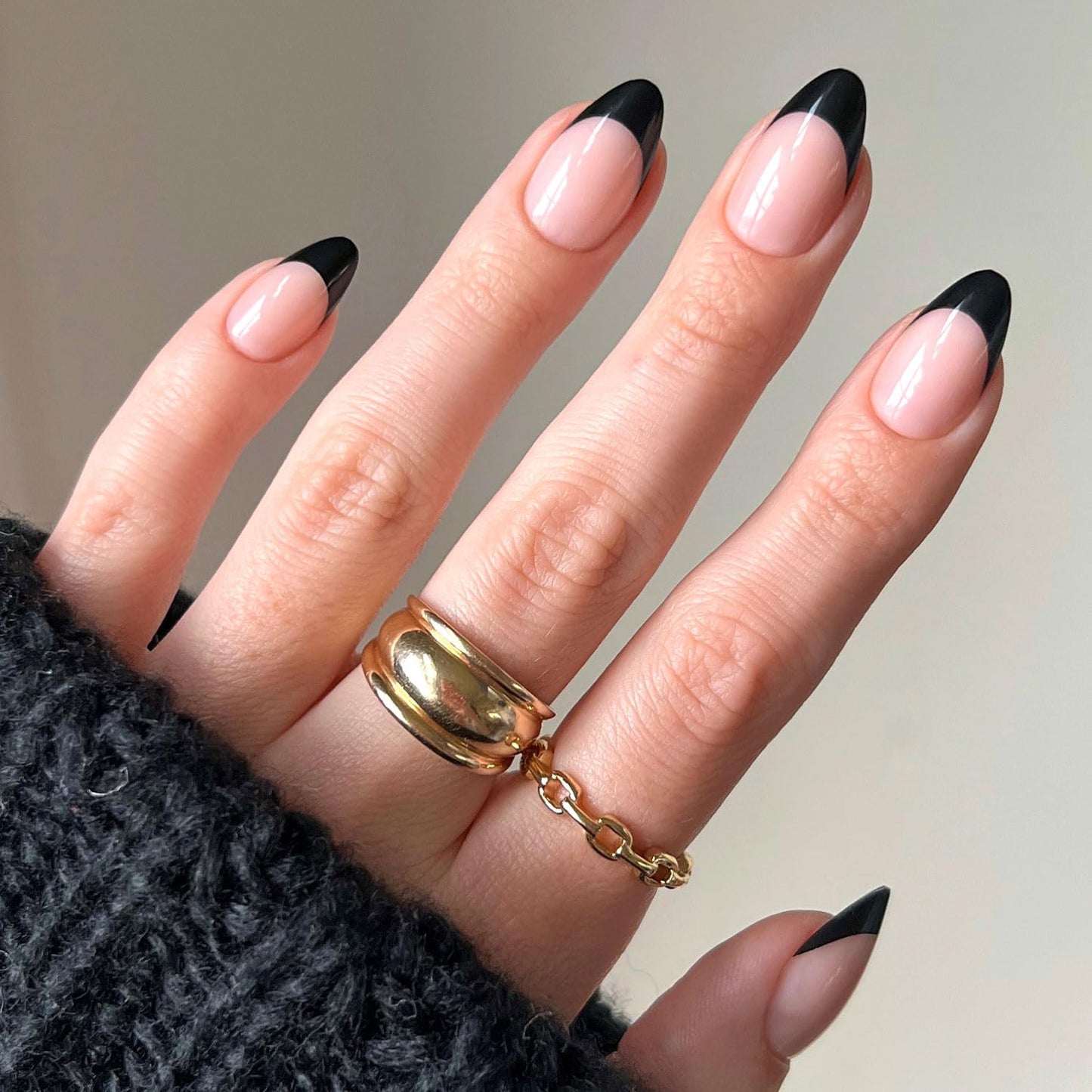 Press On Nails - Caviar | Semi-Transparent Short Almond Shape, Salon Quality | 30 Nail Kit with Glue, 15 Sizes Available