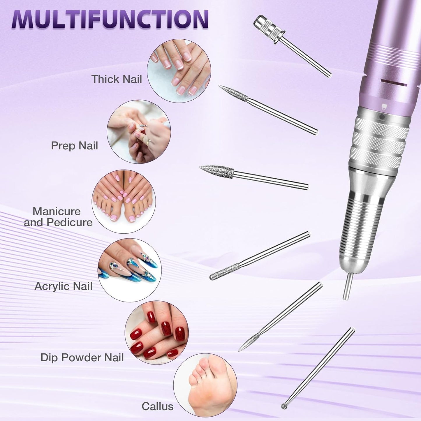 Professional Nail Drill Machine - 35000RPM Rechargeable Efile for Acrylic Gel Nails | Portable & Low Heat (Violet)