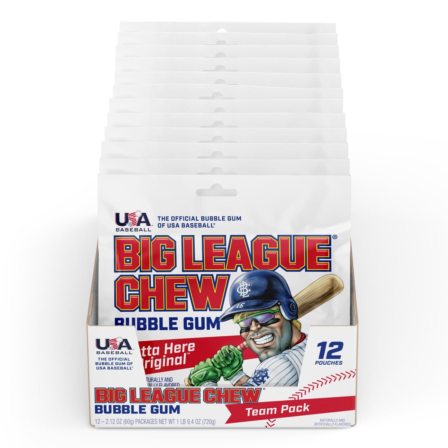 Big League Chew Outta Here Original Bubble Gum - Classic Ballpark Flavor | Perfect for Baseball Games, Teams, Concessions, Parties, and More | Pack of 12 Bags (2.12oz Each)"

Rewritten Product Title: "Original Bubble Gum - Big League Chew Classic Ballpark