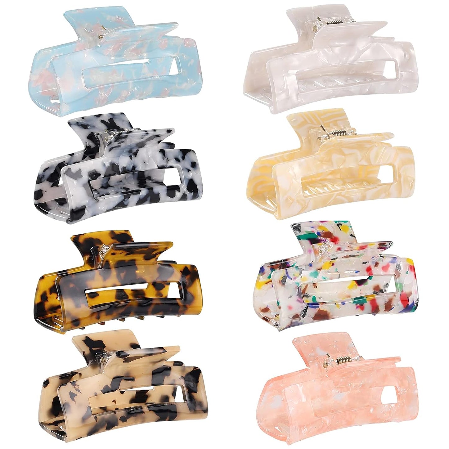 Hair Claw Clips - 8 Pack Tortoise Rectangle Barrettes | 3-Inch Fashion Clips for Women