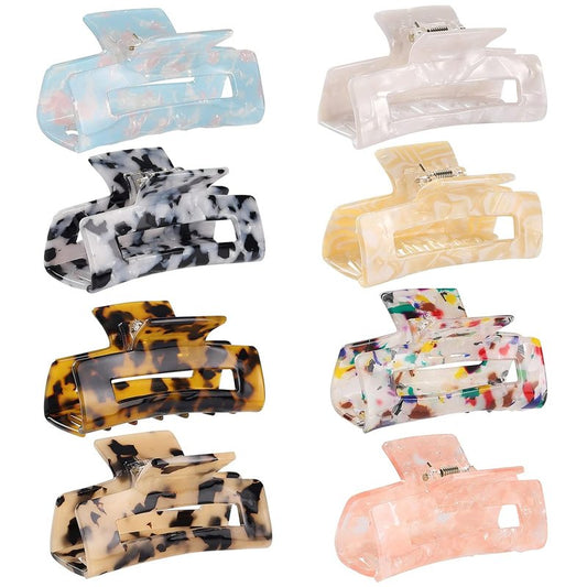 Hair Claw Clips - 8 Pack Tortoise Rectangle Barrettes | 3-Inch Fashion Clips for Women