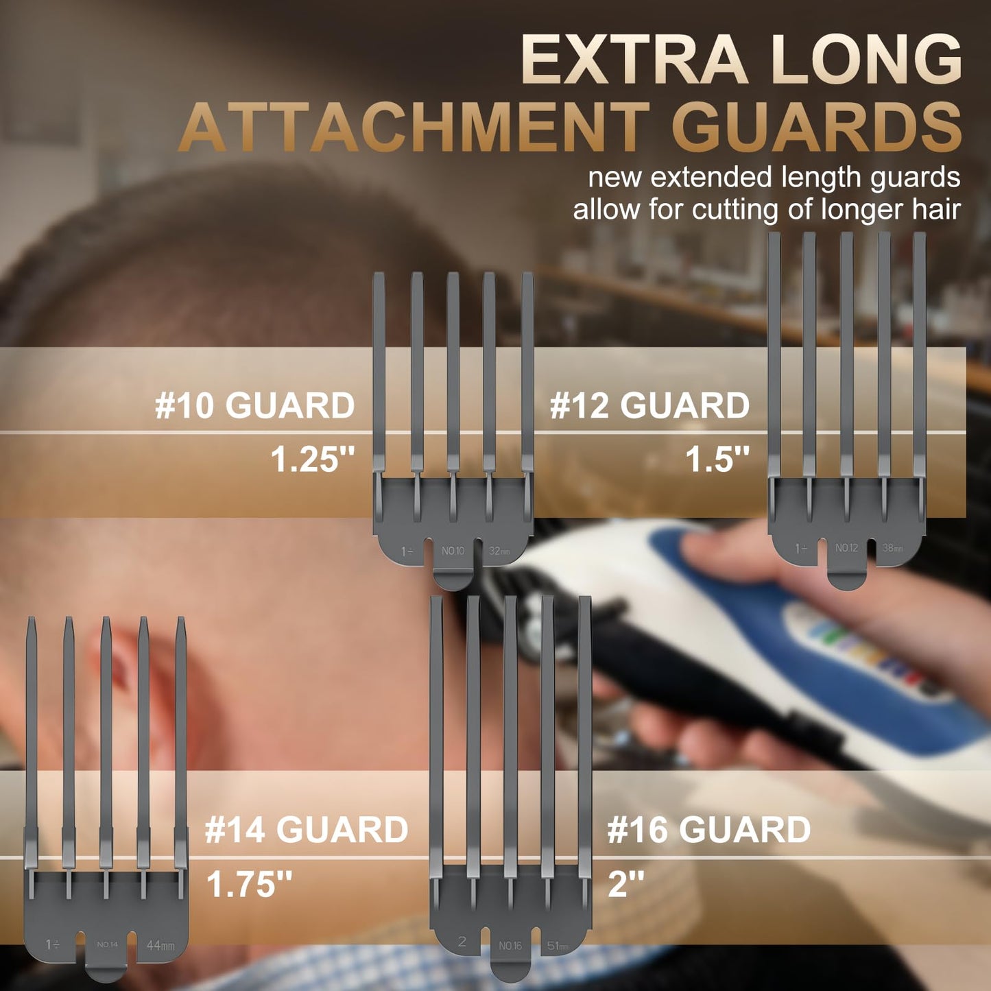 Clipper Guards Set, 4 Pack 1.25", 1.5", 1.75", 2" Compatible with Most Wahl Clippers, Gray Replacement Guides