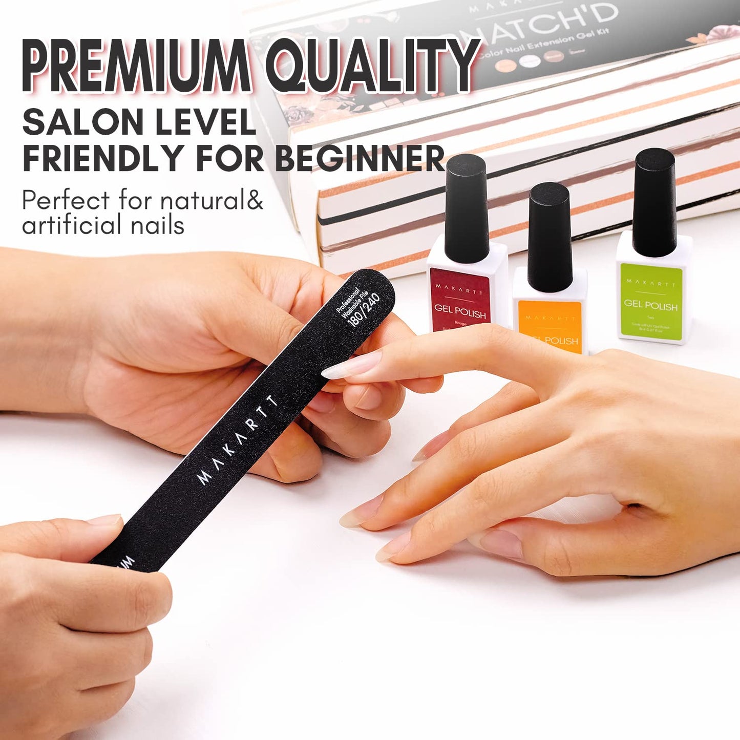 Makartt Nail File Set - 180/240 Grit Emery Boards for Professional Manicure | 10pcs Washable Dual-Sided Files
