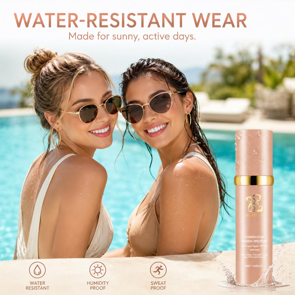 Color Changing Foundation - 4-in-1 Medium Spectrum Liquid Makeup with SPF 50+ | Lightweight, Waterproof, Longwearing (2 Pack)