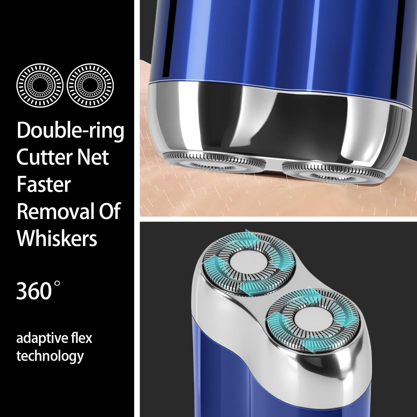 2026 New mini Electric Shaver for Men, Upgrade Pocket Dual Head Shaver, Portable Razor for Men, Rechargeable Waterproof Compact Travel Electric Razor, USB Close Battery shavers (Blue)