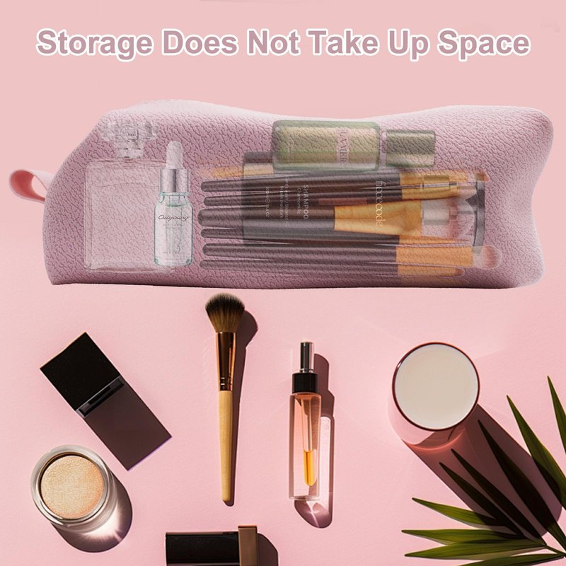 FyndAna Portable Silicone Makeup Bag, Large Waterproof Makeup Brush Bag,Bathroom Travel Bag,Upgraded Leakproof Zipper Makeup Box,Suitable for Mens Womens(Pink)