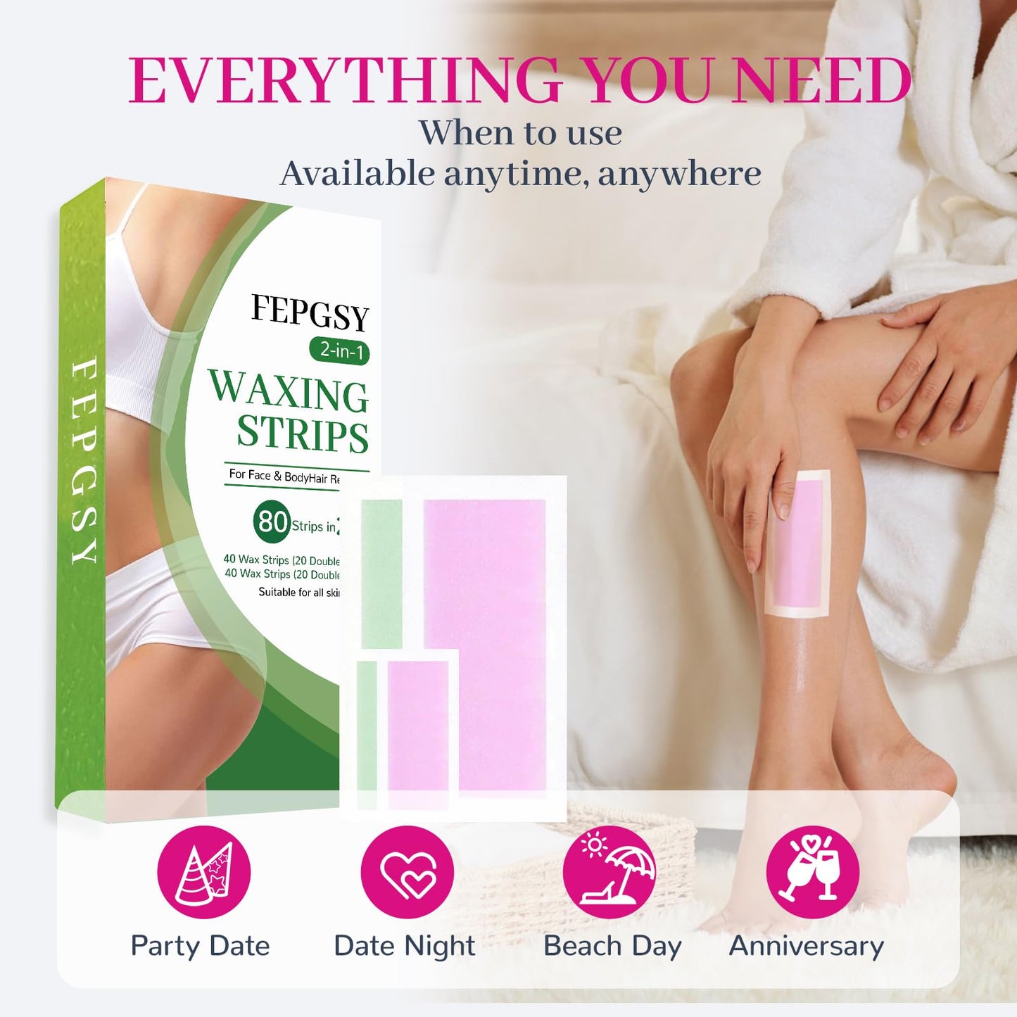 84PCS Wax Strips for Face Hair Removal,Body Waxing Kit for Women,Suitable for Face,Body,Legs, and Bikini Zone.Lncludes 40 Body+40 Facial Waxing Strips&4Calming Oil Wipes
