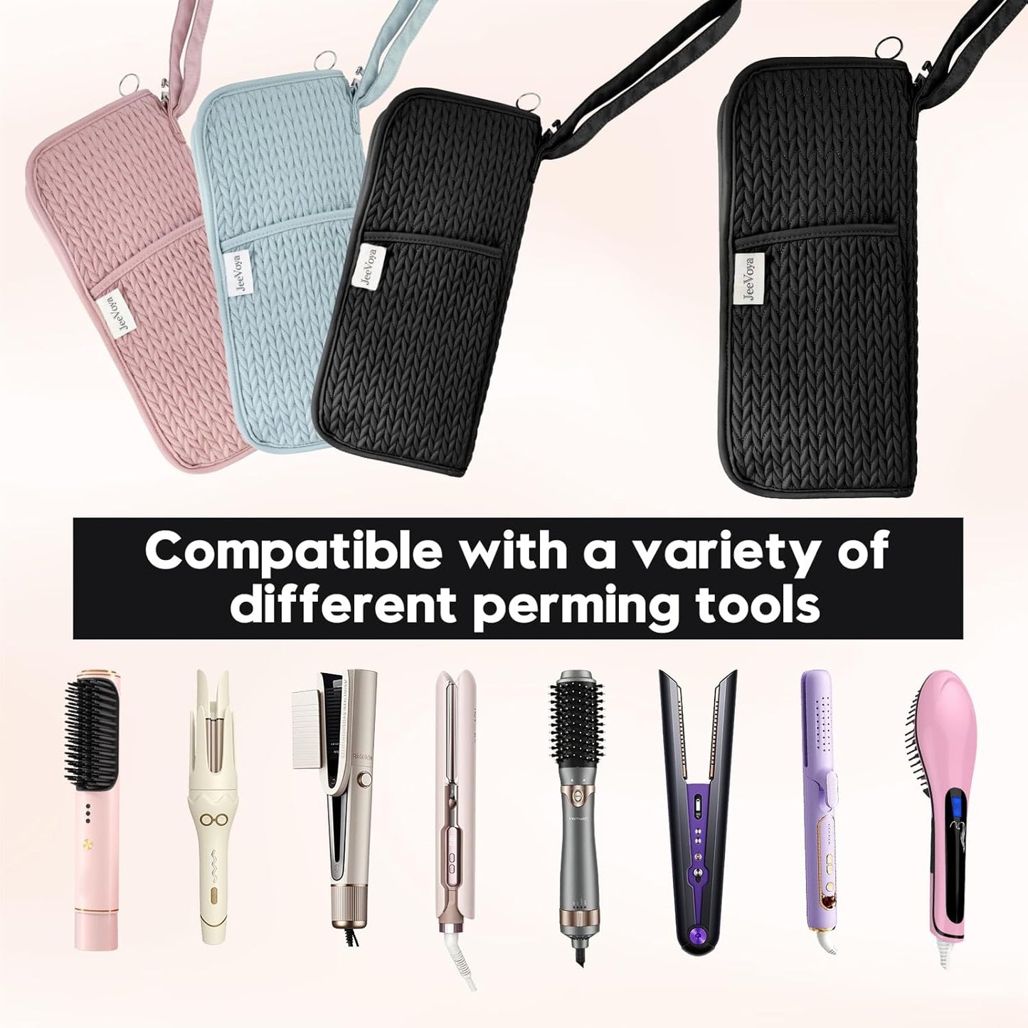 Hair Tools Organizer Bag - Heat Resistant Travel Case for Flat Irons & Curling Irons | Portable Black Pouch
