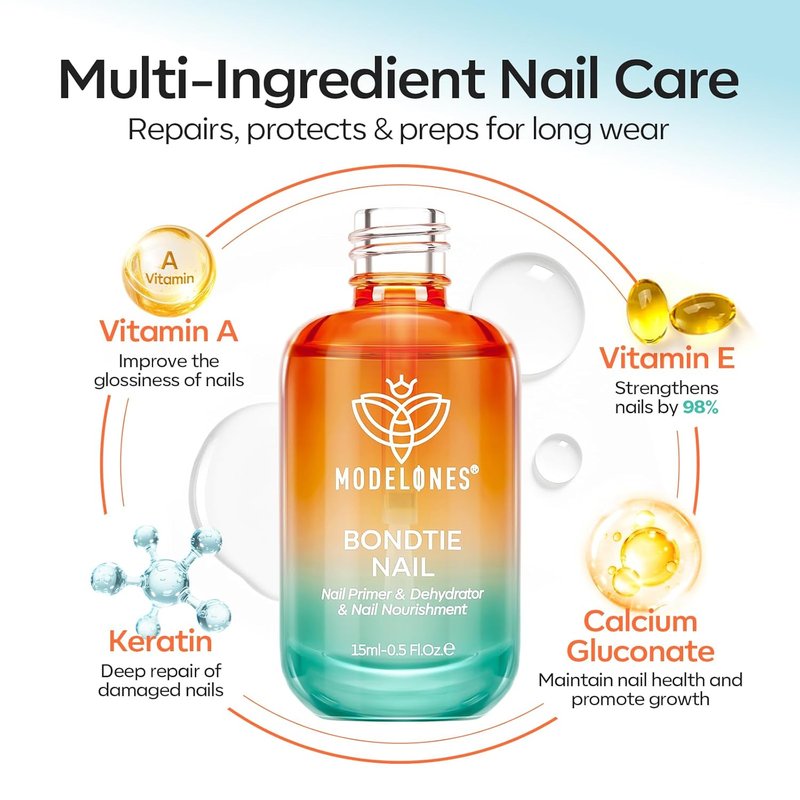 Modelones Nail Dehydrator & Primer - 3-in-One Vitamin A, E & Keratin Prep for Acrylic & Gel Nails