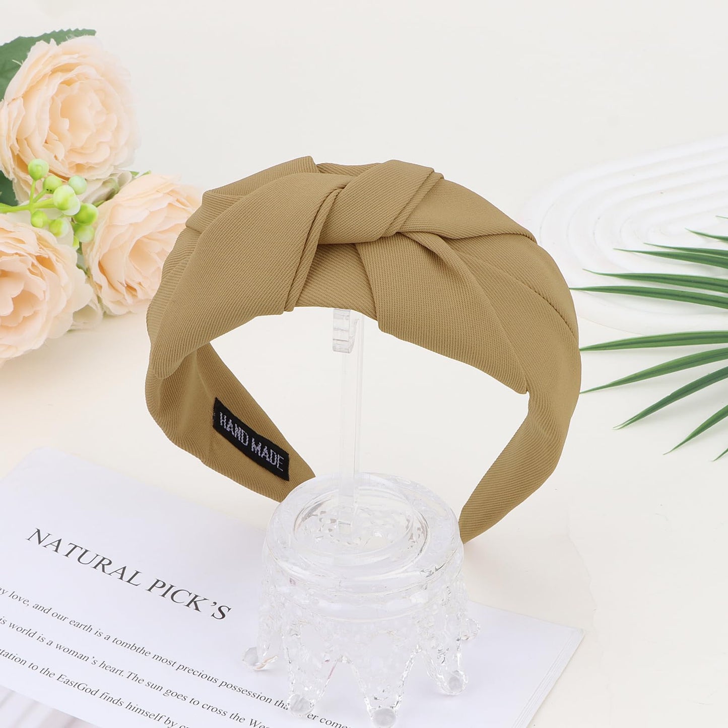 Amariver Khaki Headband Knotted Wide Headband for Women Top Knot Hair Band Non-slip Head Band Soft Fashion Hair Accessories for Women Girls