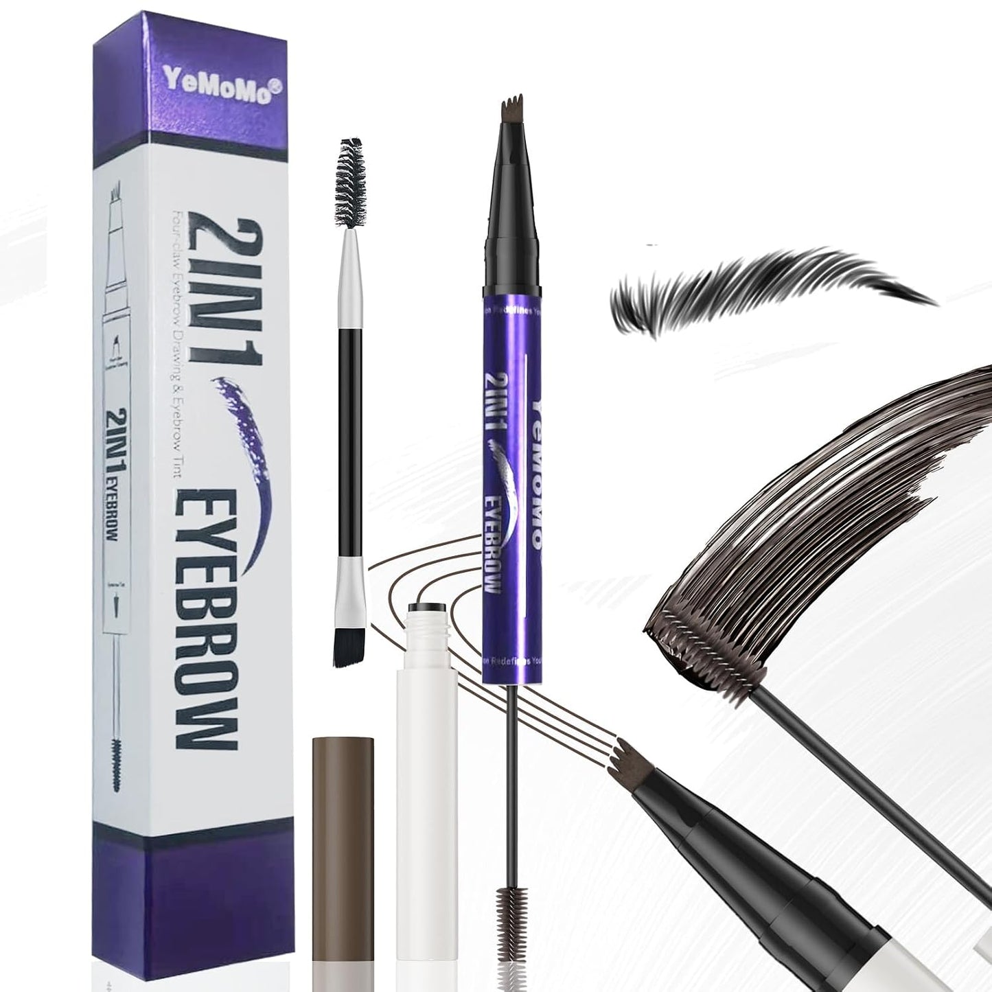 2-in-1 Eyebrow Pen with Tinting Gel - Waterproof Microblading Pencil | 5 Natural Shades, Dark Brown