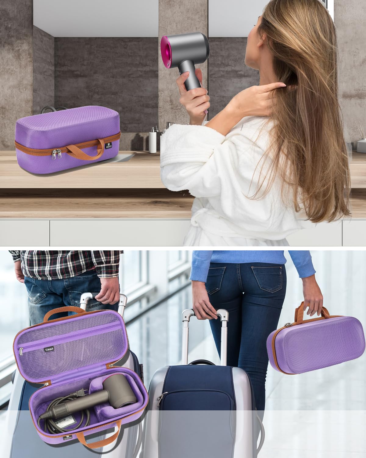 RAIACE Hard Storage Case Compatible with dyson Hair Dryer, Travel Carrying Bag. (for sale is case only). - Purple