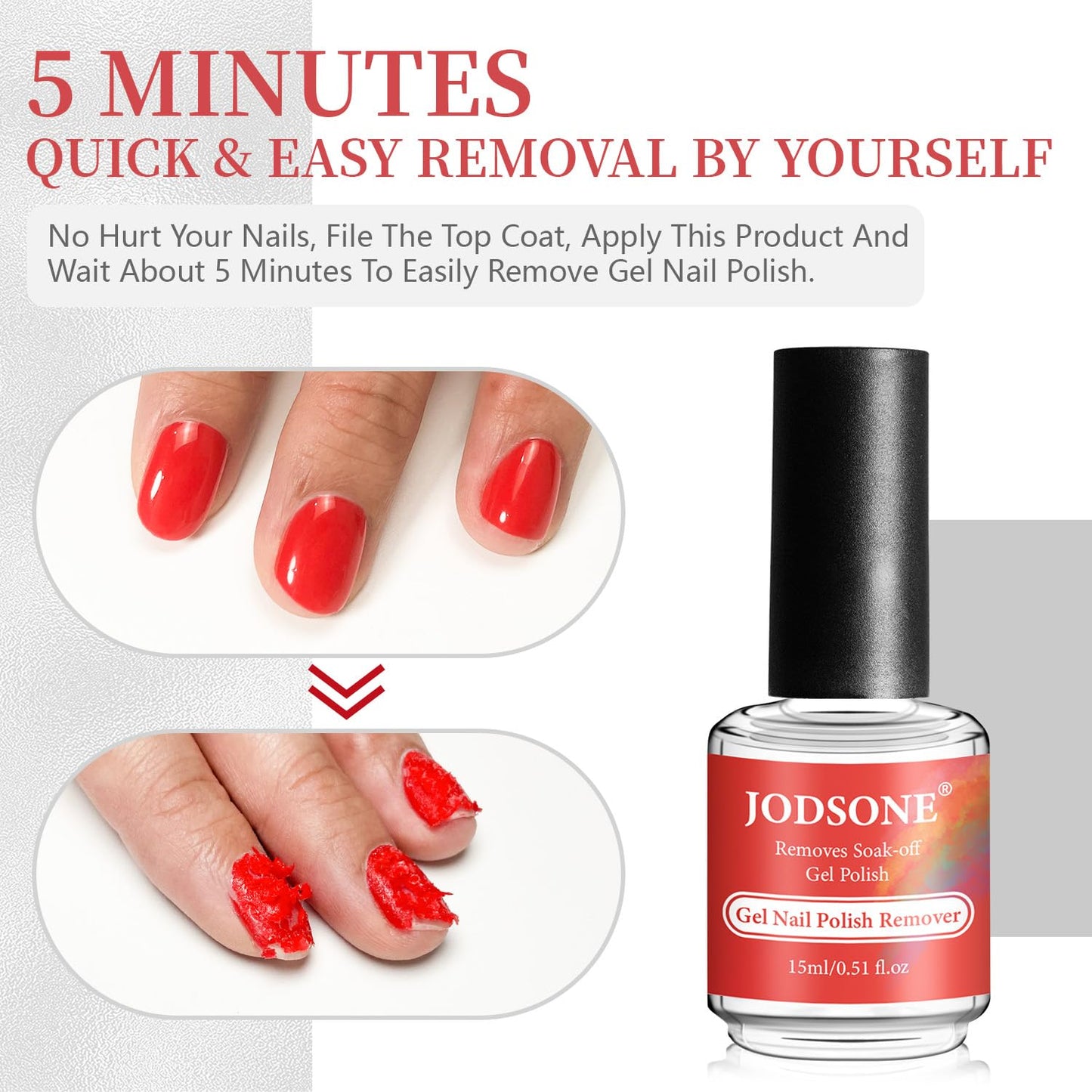 JODSONE Gel Nail Polish Remover - Quick 3-5 Minute Soak-Free Formula | 15ML