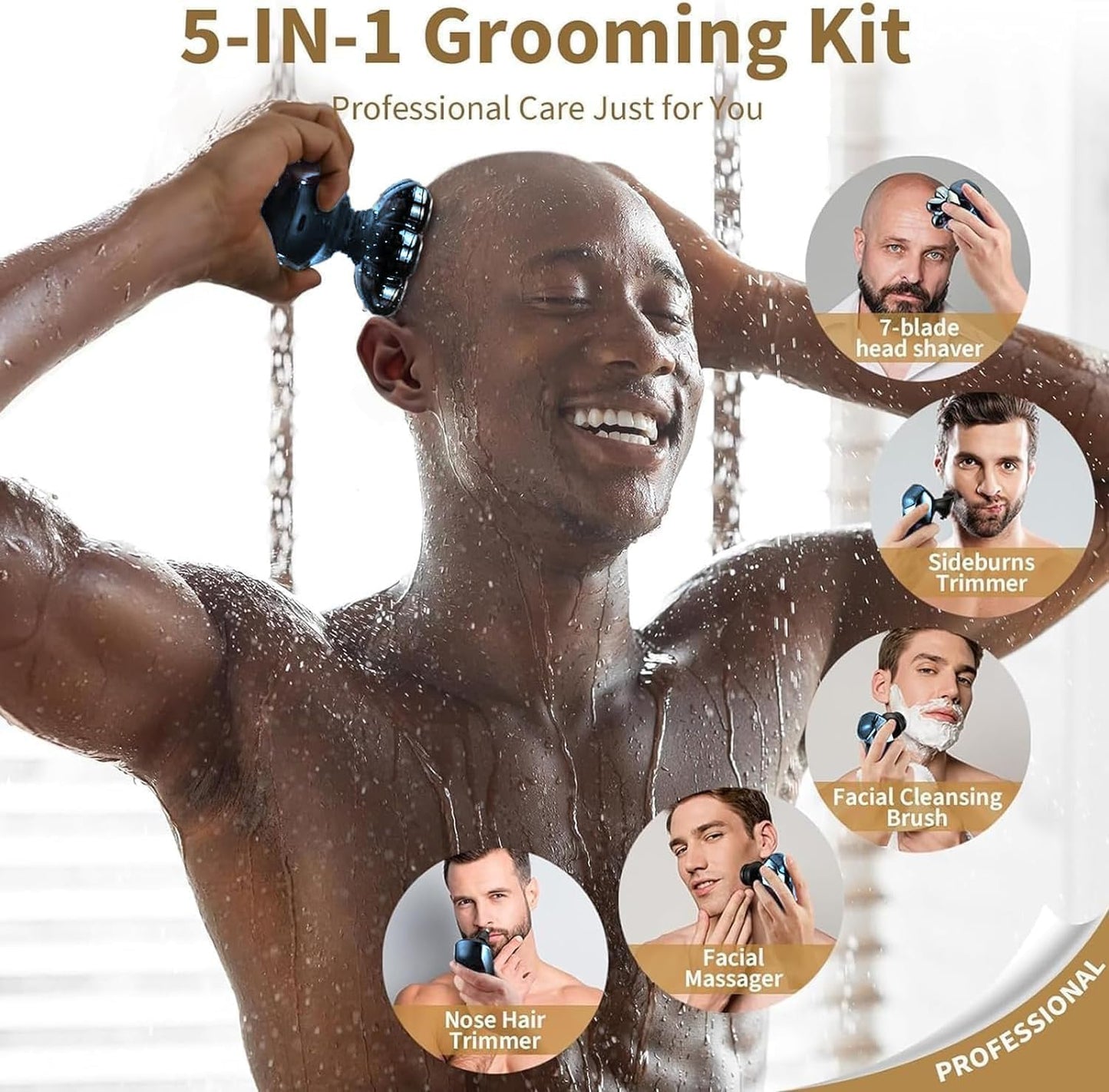Head Shaver for Bald Men - 5-in-1 Electric Razor with IPX7 Waterproof Design | Turbo Speed & Precision Blades - Dark Blue