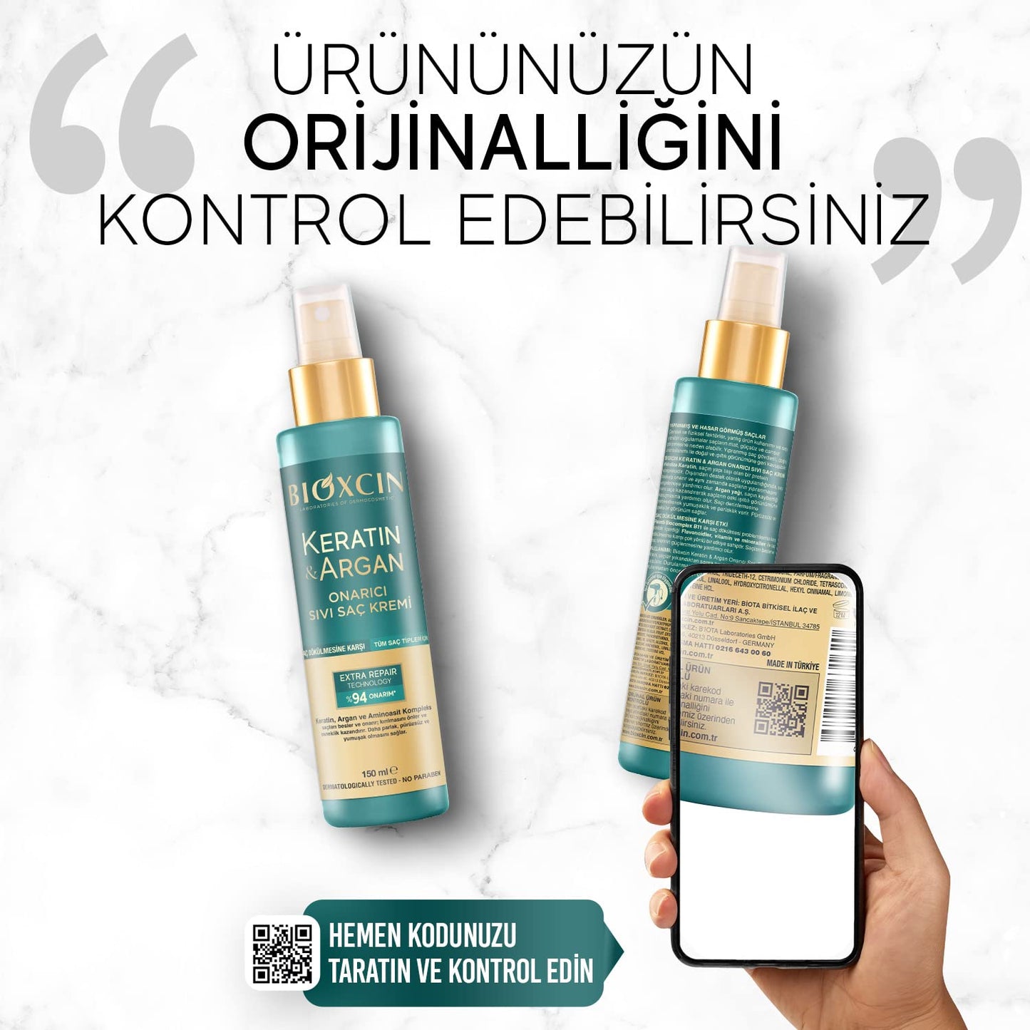 BIOXCIN Keratin & Argan Repair Liquid Hair Care Cream 150 ml for Worn and Damaged Hair