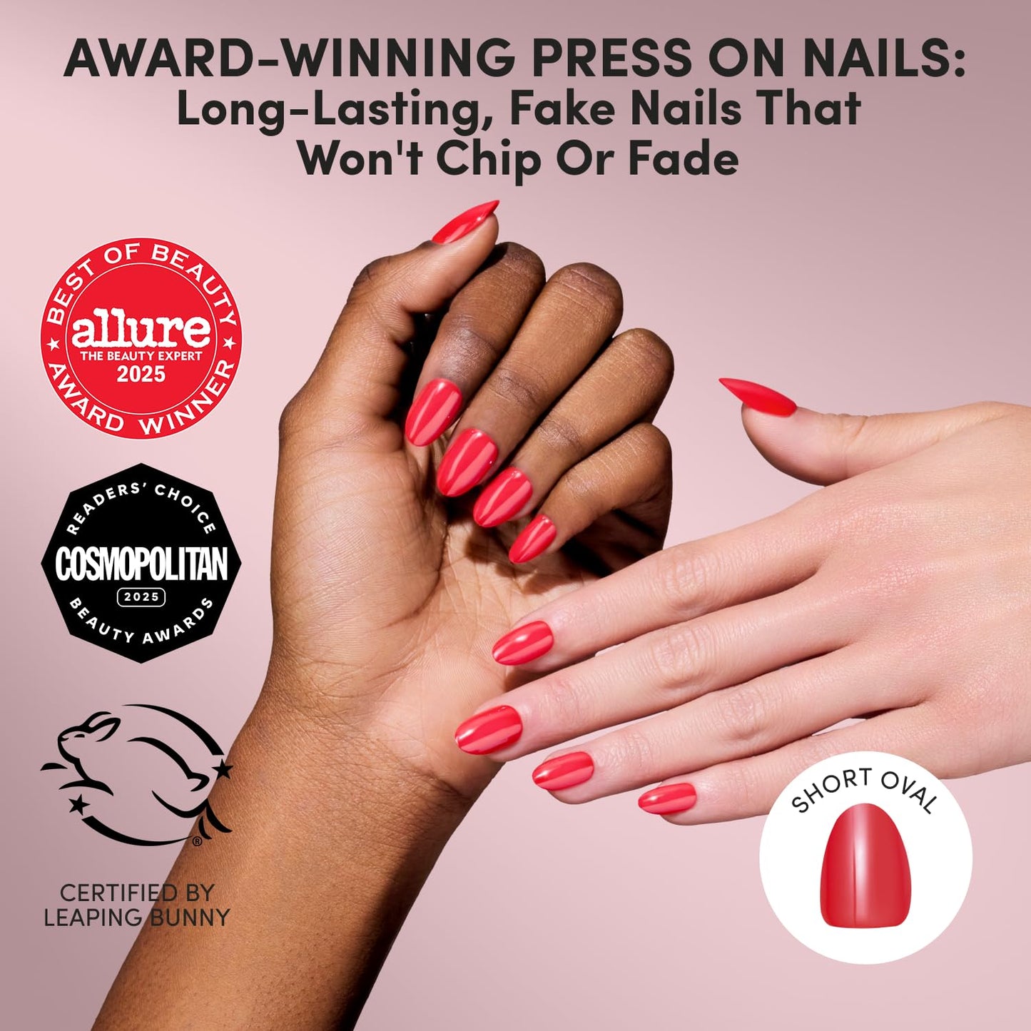 Glamnetic Red Icon Press On Nails - Short Oval Fake Nails | 30 Pc Kit