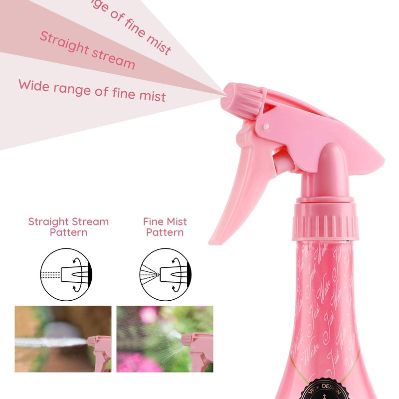 Segbeauty Adjustable Spray Bottle, 9.8oz Champagne Design Plastic Plant Mister with Fine Mist to Stream Settings, 280ml Empty Refillable Handle Rose Pink Sprayer for Home Cleaning Hair Salon