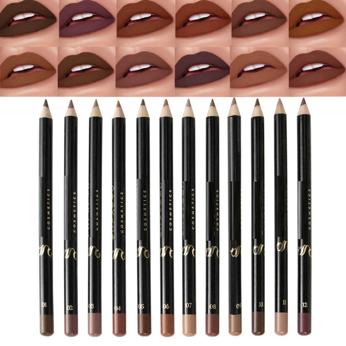 Nude Lip Liner Set - 12 Highly Pigmented Waterproof Matte Lip Liners | Long-Lasting Color Variety