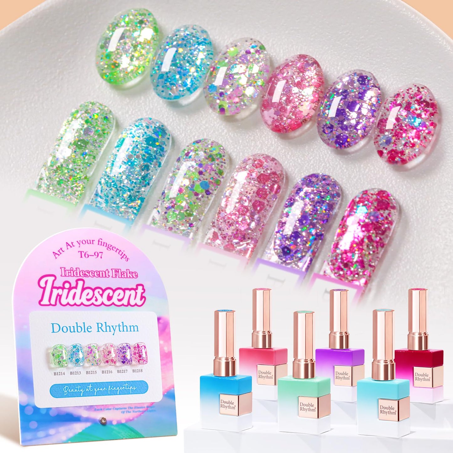 Glitter Gel Nail Polish Set - Cat Eye Magnetic 6 Colors | 15ml Iridescent Shades for DIY Manicure