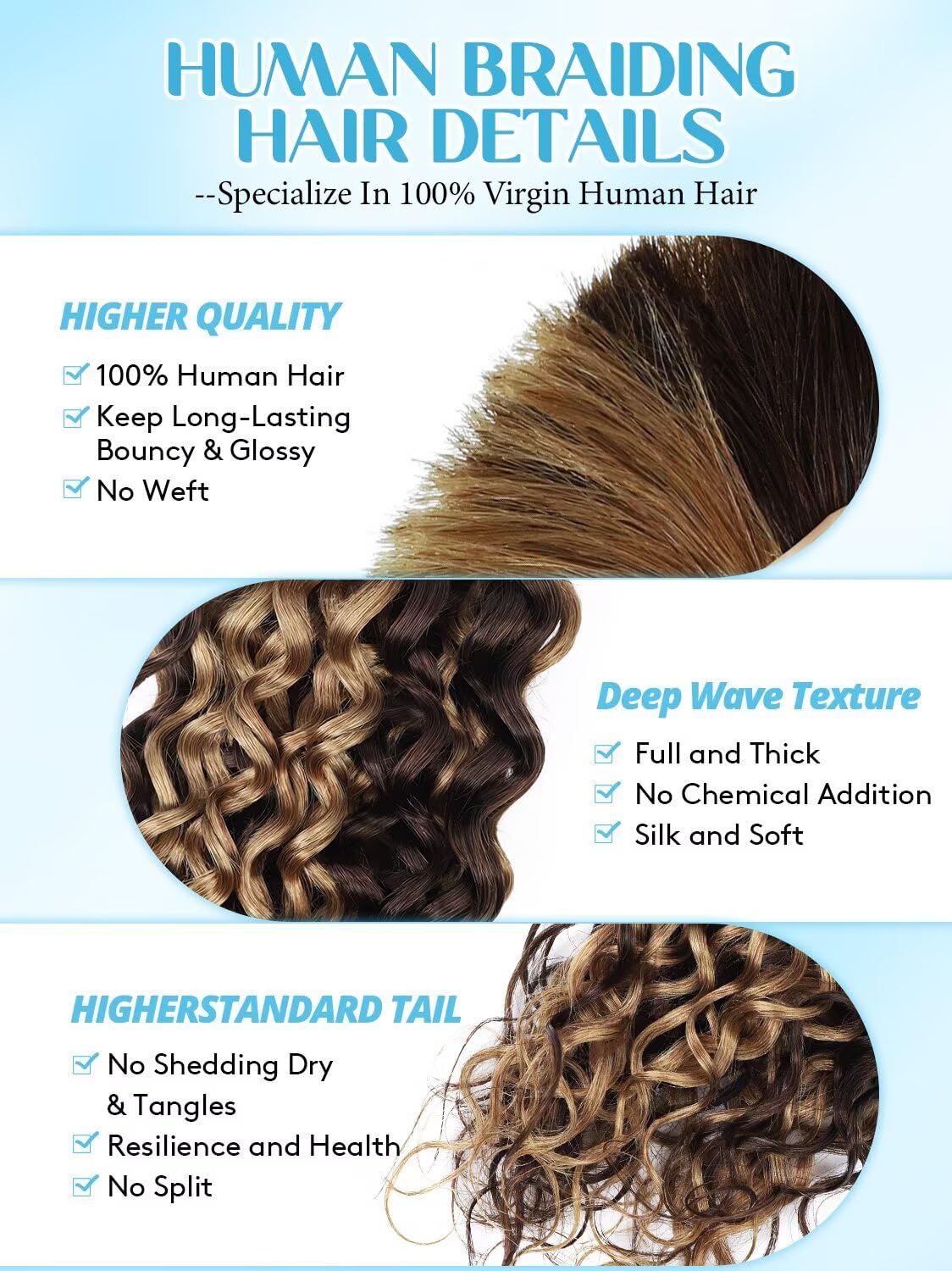 Unprocessed Human Hair for Braiding - #4/27 Brown with Honey Blonde Highlights | 18 Inch 150g Curly Bulk Hair Extensions