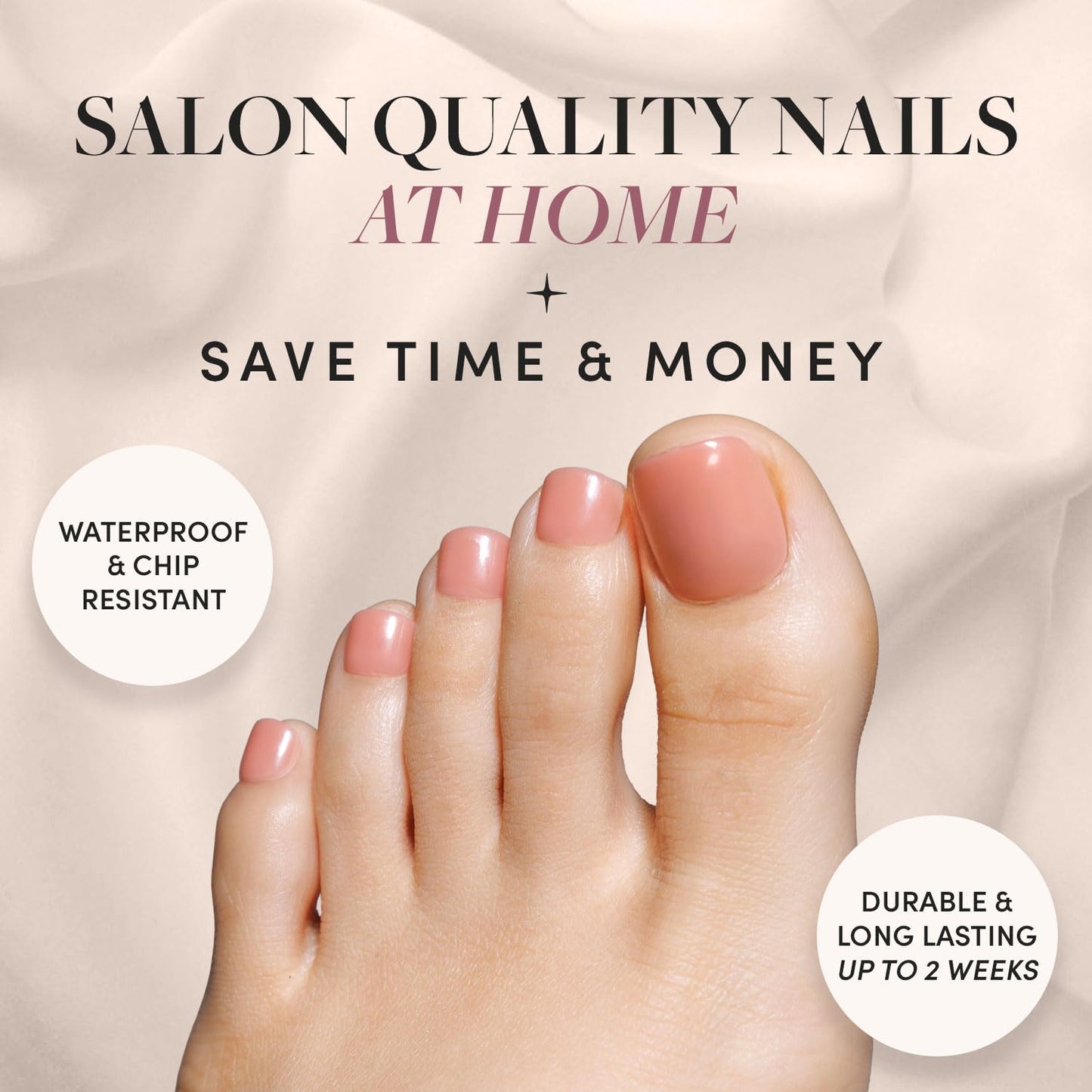 Press On Toenails - Sheer Peach Semi-Transparent Fake Toe Nails | Glossy Finish, 16 Sizes - 32 Piece Kit with Glue