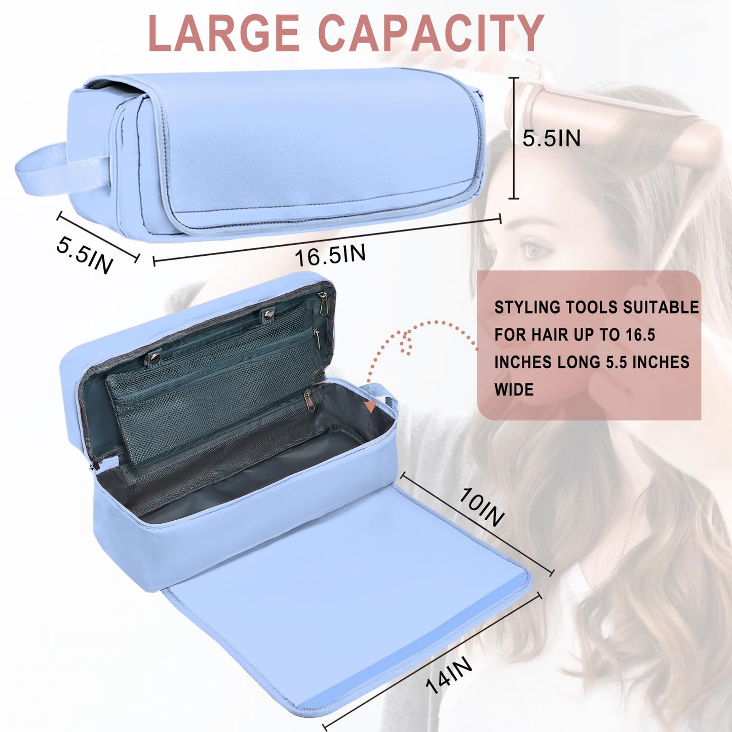FAMOPLAY Hair Tools Travel Bag with Heat Resistant Mat Hair Styling Accessories Storage Case for Hair Dryer Flat Iron Straightener Curling Iron Haircare Accessories Travel Essentials for Women