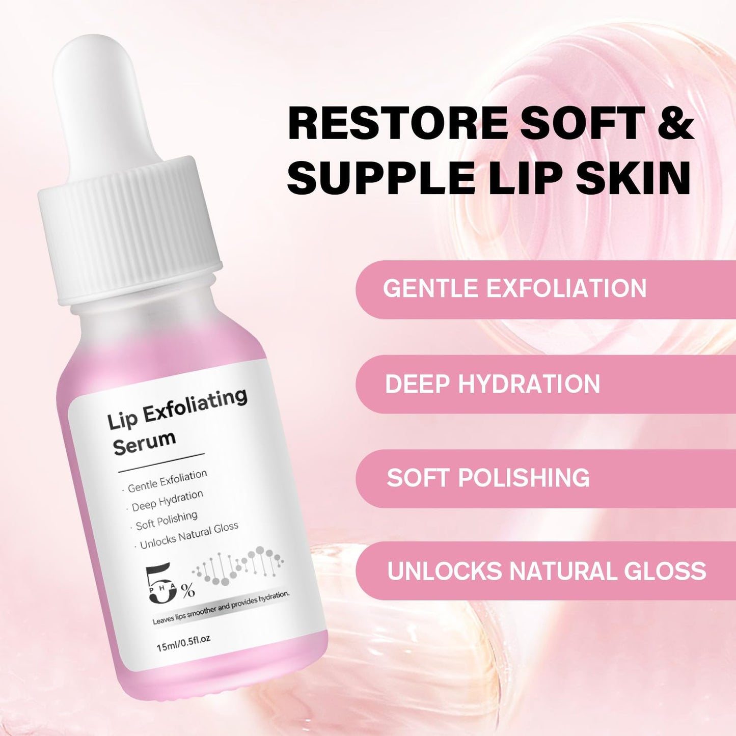 PHA 5% Exfoliating Lip Serum – Overnight Leave-On Treatment for Dry, Cracked Lips, Hydrating Lip Exfoliator & Primer for Smoother, Softer, Plump-Looking Lips (2)