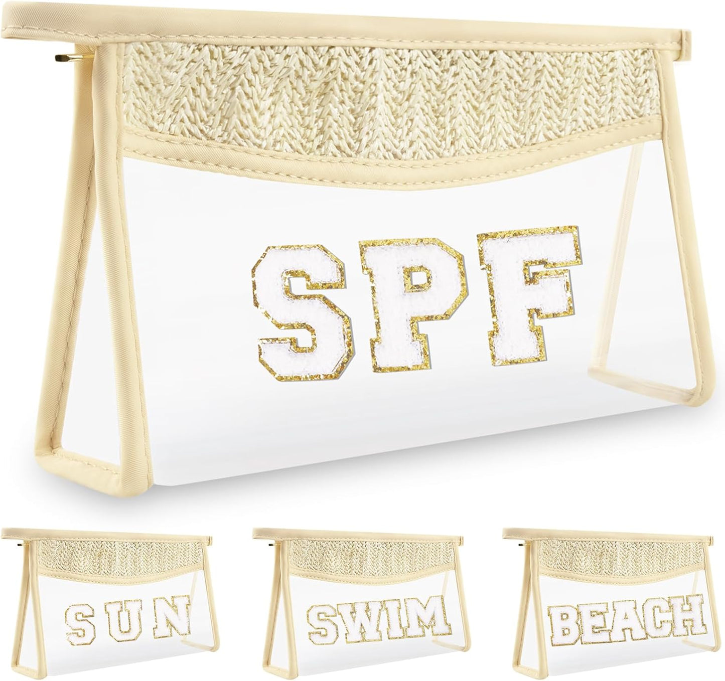 Clear Makeup Letter Patch Bag - Boho Transparent Toiletry Pouch | Small Waterproof Cosmetic Organizer for Women