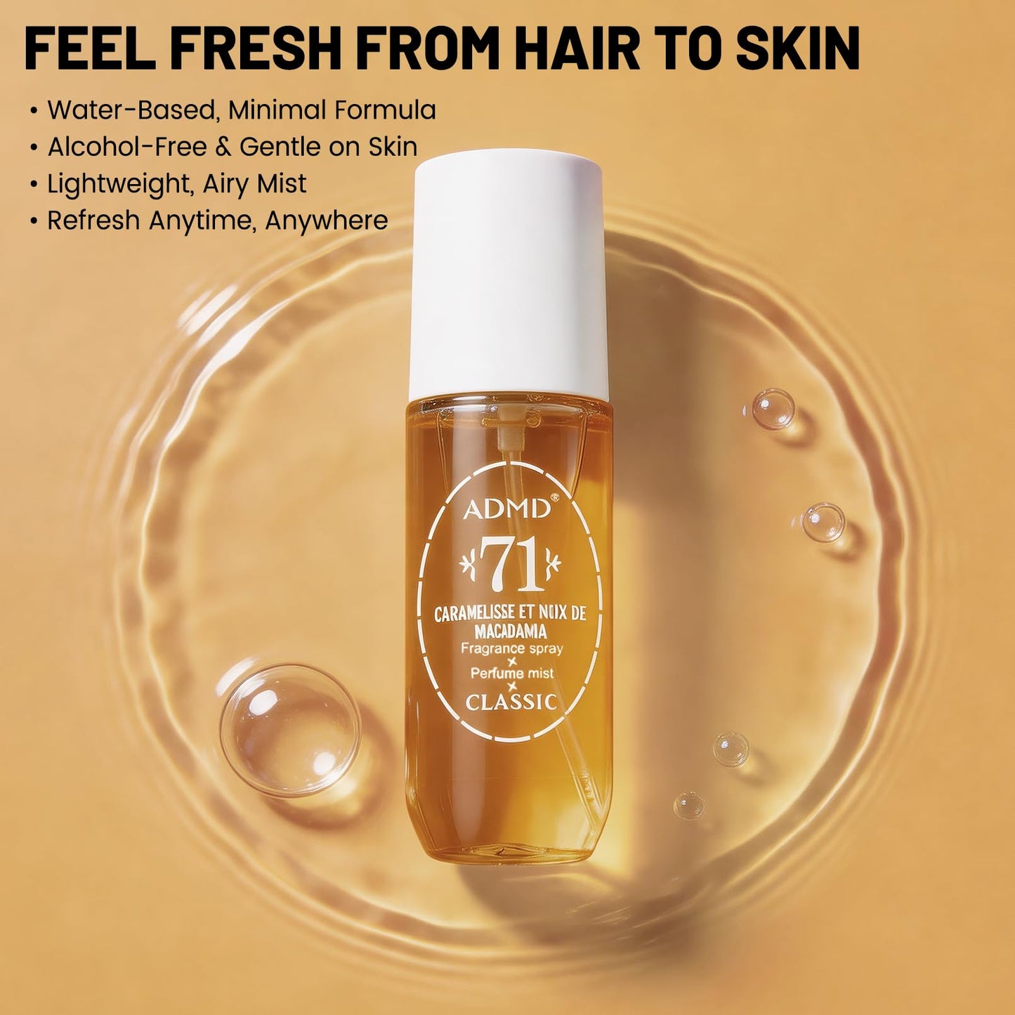 Seaboll Body & Hair Mist for Women & Girls | Alcohol-Free Vanilla Gourmand Fragrance Perfume Mist with Caramel & Chocolate, Lightweight Vegan Water-Based Body Spray, Gift for Teens - 3 oz