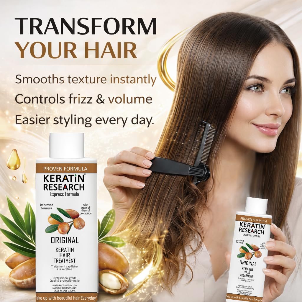 Brazilian Keratin Hair Straightening Complex (2x 120ml) - Blowout Long-Lasting Treatment with Argan Oil for Smooth, Professional Straightening Results - Keratin Research