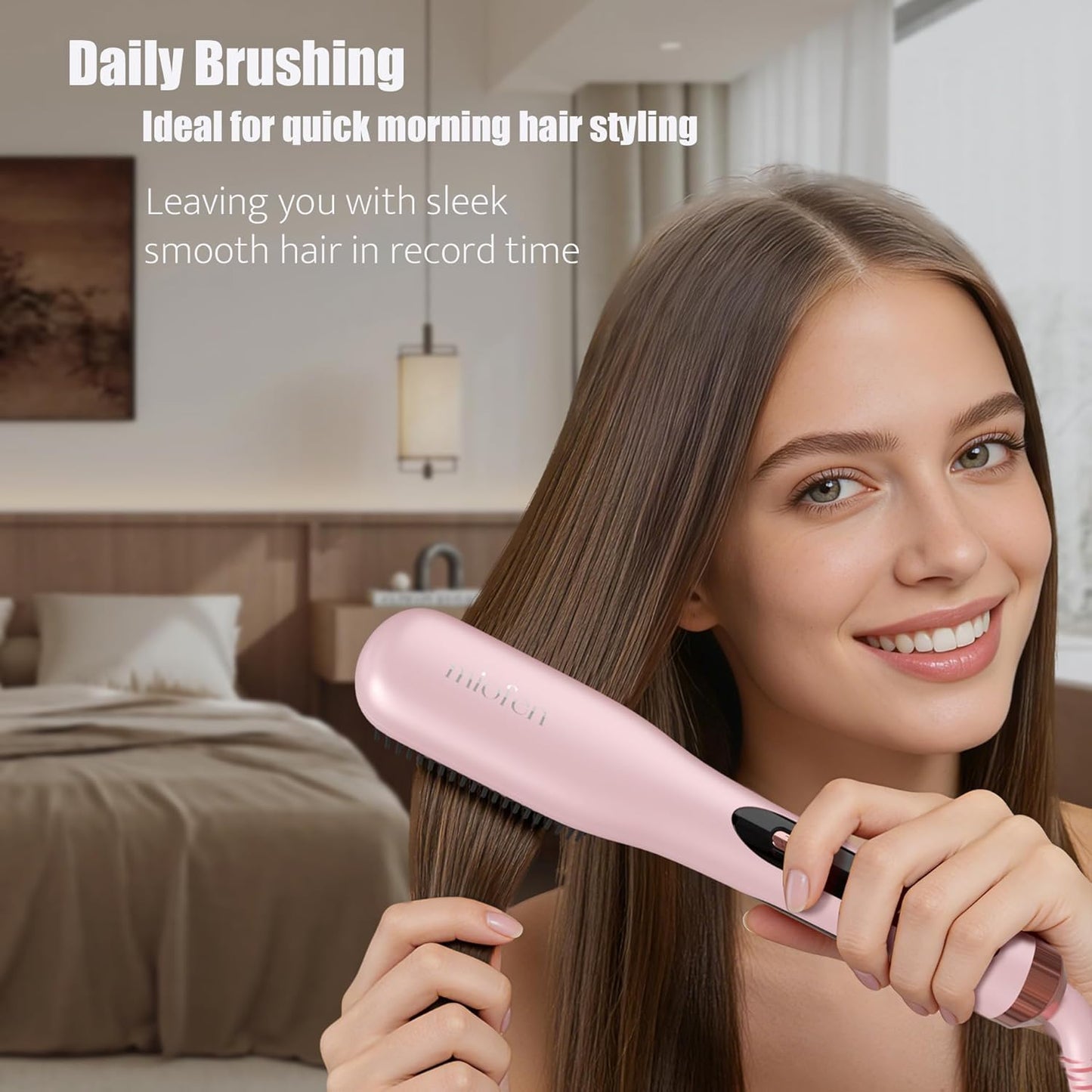 Steam Hair Straightener Brush - 3-in-1 Anti-Frizz Tool for Curly, Thick & Short Hair | Dual Voltage, Reduced Heat Damage