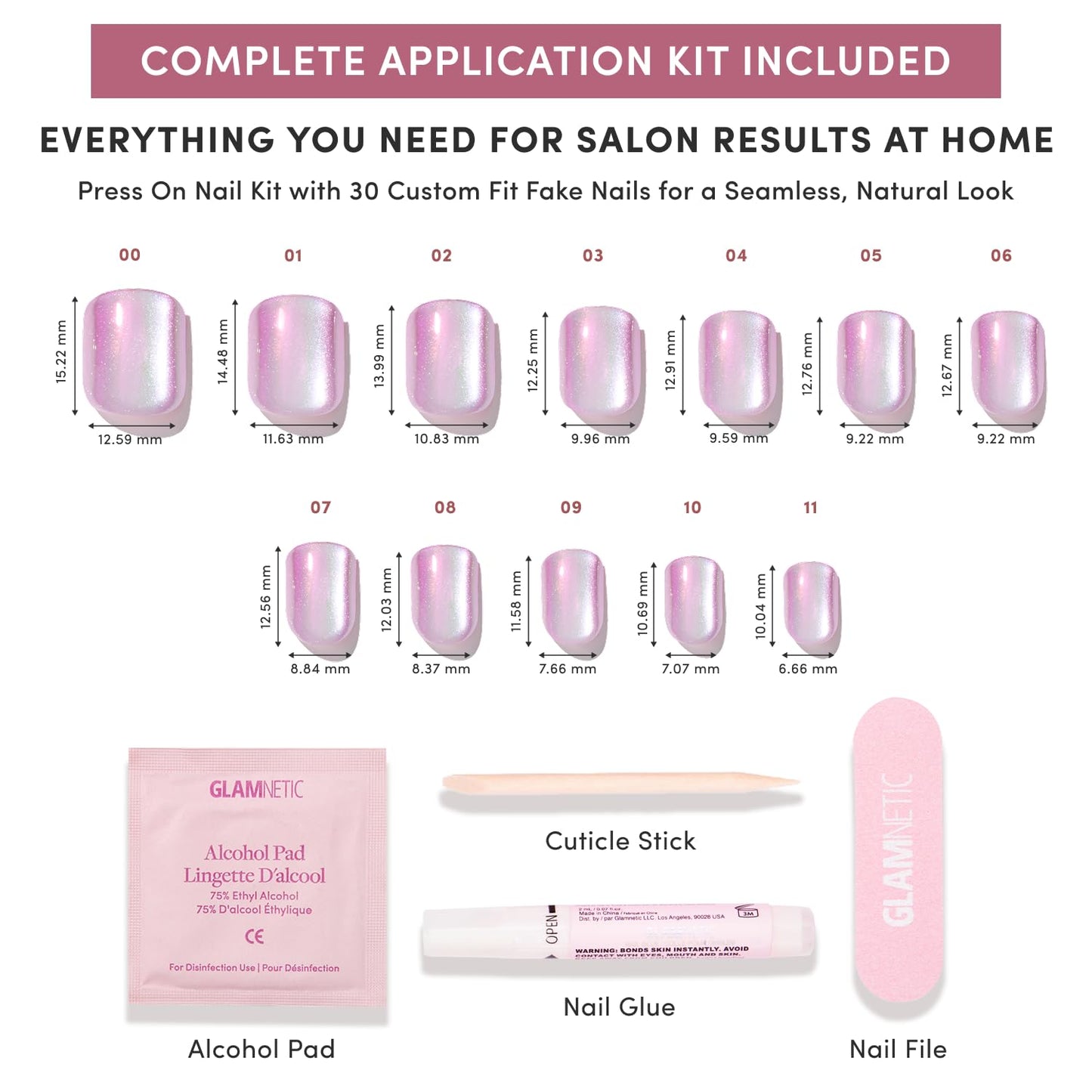 Glamnetic Press On Nails - Extra Short Fake Nails | Pearlescent Purple Velvet Press On Nails, Salon Quality Kit with Glue | Oyster Baby - 30 Nail Set in 12 Sizes