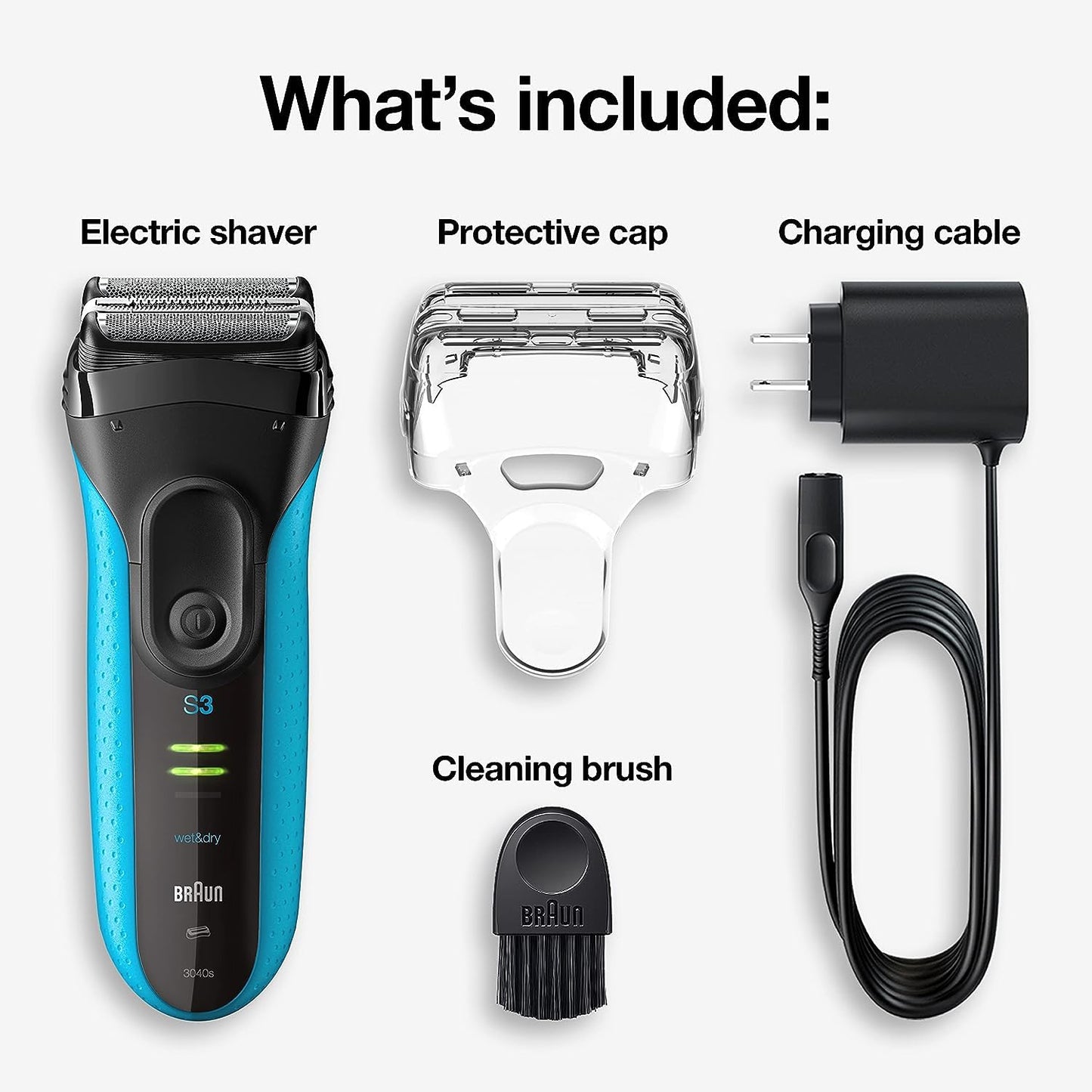 Braun Electric Series 3 Razor with Precision Trimmer, Rechargeable, Wet & Dry Foil Shaver for Men, Blue/Black, 4 Piece (Pack of 2)