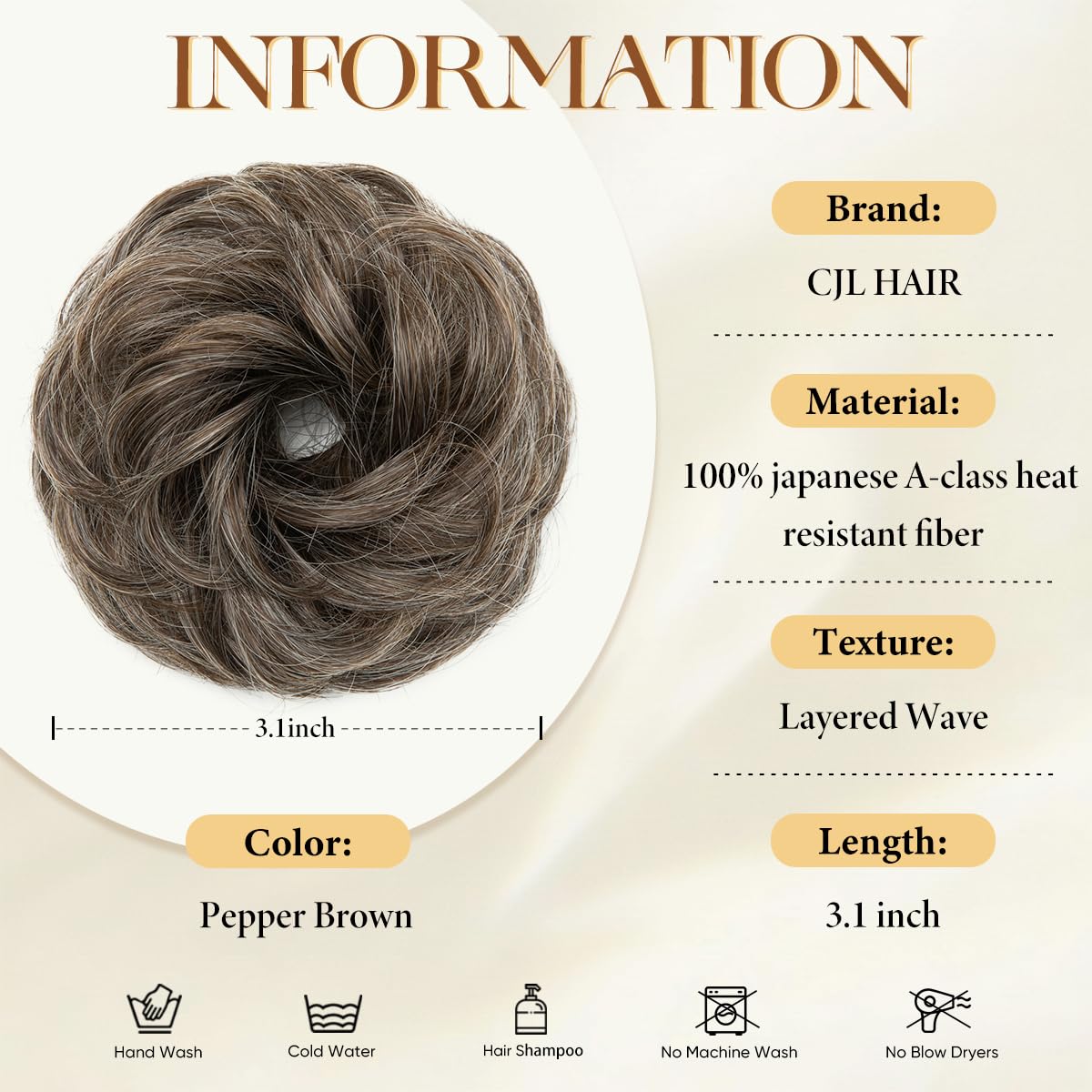 Small Messy Bun Hair Pieces for Women - Synthetic Curly Mini Scrunchies | 2PCs Pepper Brown