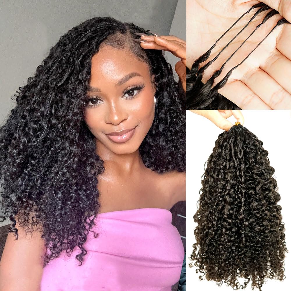 Burmese Curly Crochet Human Hair Extensions Invisible Pre-Separated Burmese Feather Crochet Hair with Knotless String Lightweight Human Crochet Hair Curly for Braiding Twist 60g 20inch