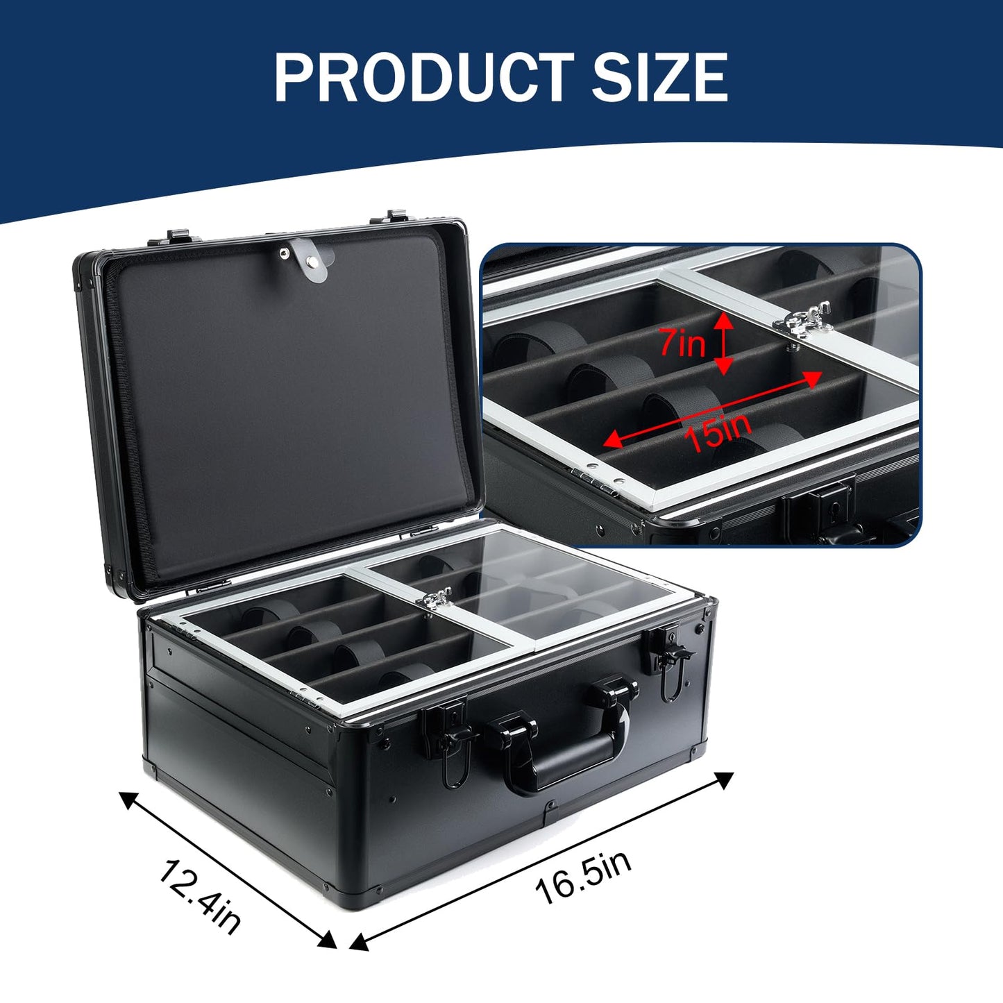 MoyRetty Professional Barber Case with Cap Clear dustproof, Barber Suitcase 6 Clipper Slots & 8 Shear Holders, 17.13" Portable Aluminum Organizer for Hair Stylists & Pet Groomers