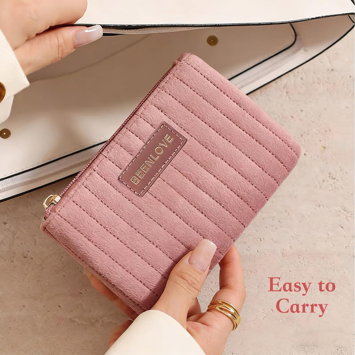 Duleylv Makeup Bag for Purse Small Cosmetic Bag Small Makeup Pouch with Zipper Soft Makeup Organizer Bag for Women Pink